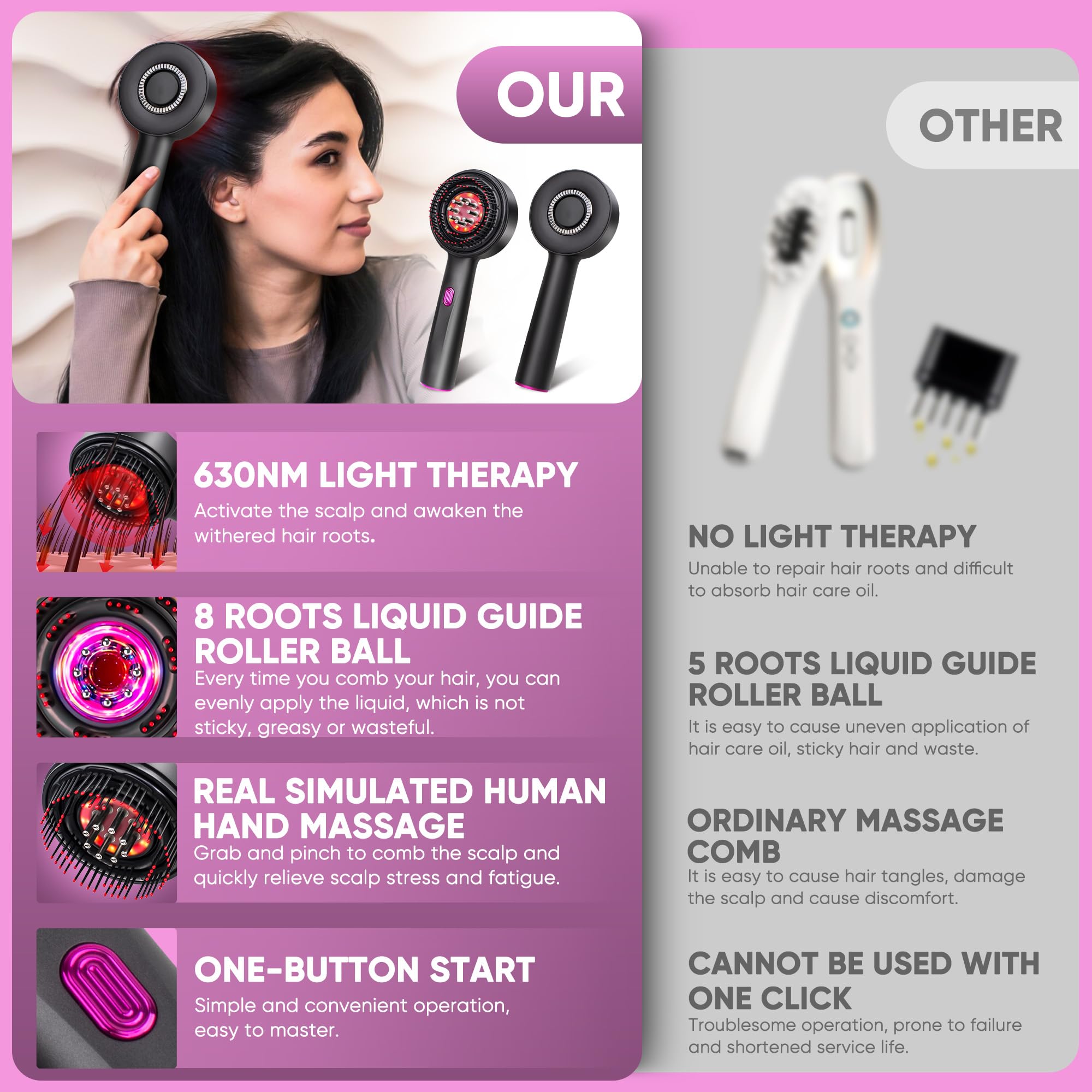 Upgrade 2 in 1 Electric Hair Brush & Oil Applicator for Hair Growth - IPX7 Waterproof Scalp Massager with Oil Dispenser - Perfect for Home Hair Care & Salon Styling