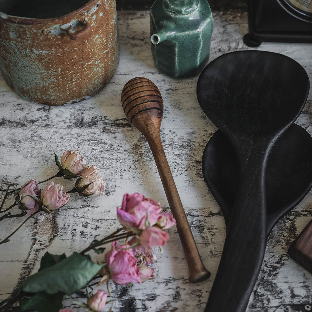 Premium Acacia Wood Honey Dipper - Natural Wooden Stirring Stick for Tea, Coffee & Baking - Eco-Friendly Kitchen Utensil for Drizzling Honey, Syrup & Sauces