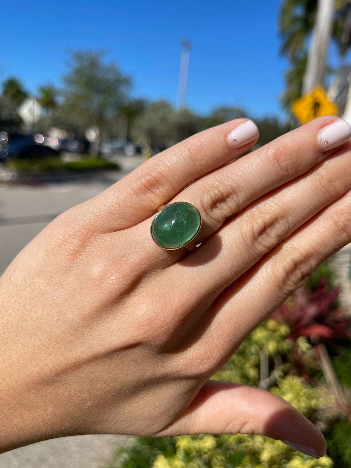 16.37 Carat Large Deep Green Cabochon Emerald Solitaire Bezel Ring in 14K Gold - Elegant Jewelry for Weddings, Anniversaries & Special Occasions