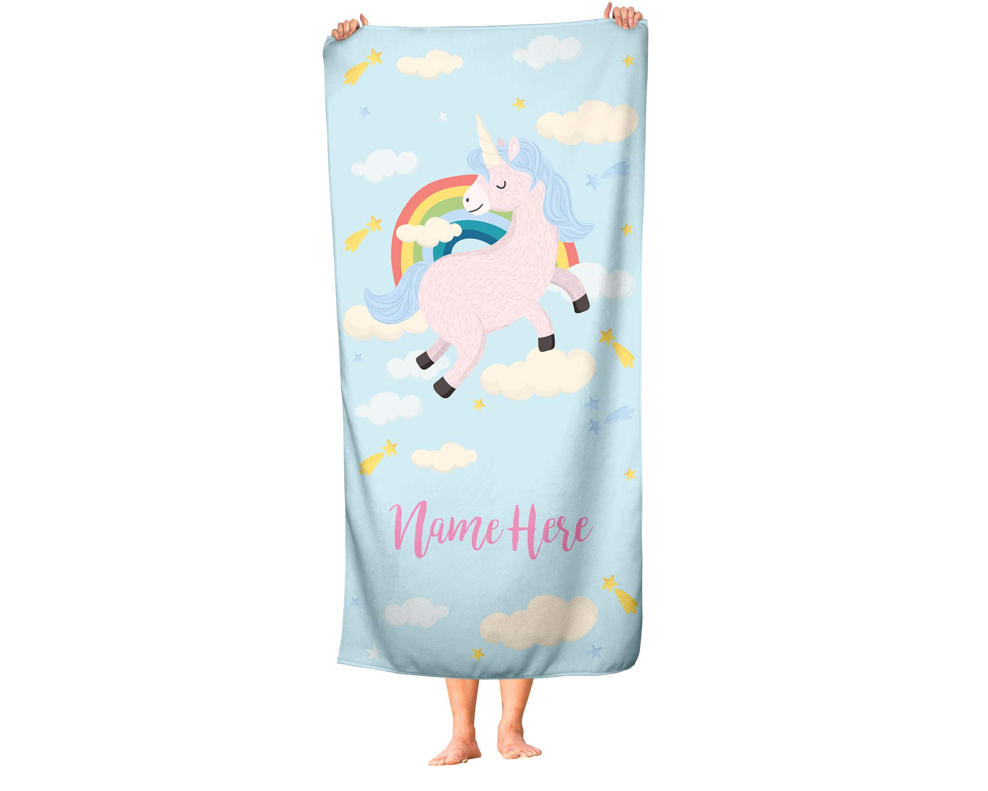 Custom Personalized Unicorn Rainbow Towel - Soft Absorbent Travel, Beach, Pool & Bath Towel for Adults, Kids, Toddlers & Babies - Perfect for Swimming, Spa, Gym & Home Use
