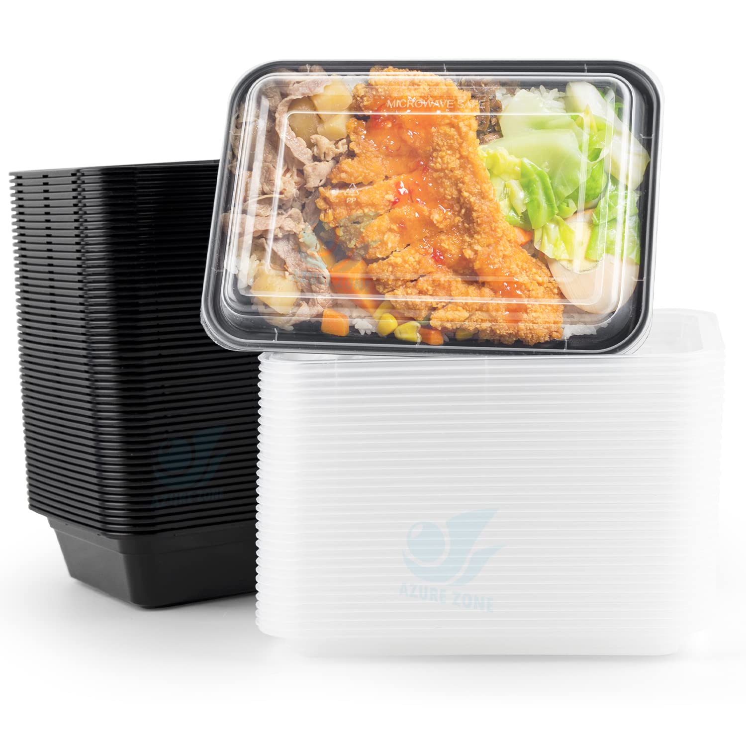Azure Zone 24 oz 50-Pack Bento Box - Stackable Rectangular Meal Prep Containers with Lids | BPA-Free, Microwave/Dishwasher/Freezer Safe | Perfect for Office Lunches, Meal Prepping & Leftovers Storage