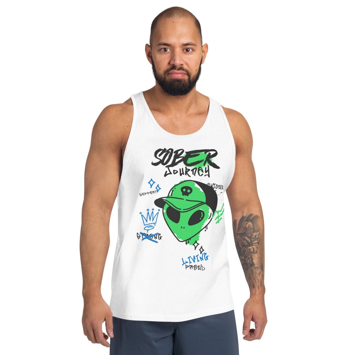 Alien Sober Journey Men's Tank Top - Intergalactic Recovery Series | Sci-Fi Graphic Tee for Gym, Running & Casual Wear