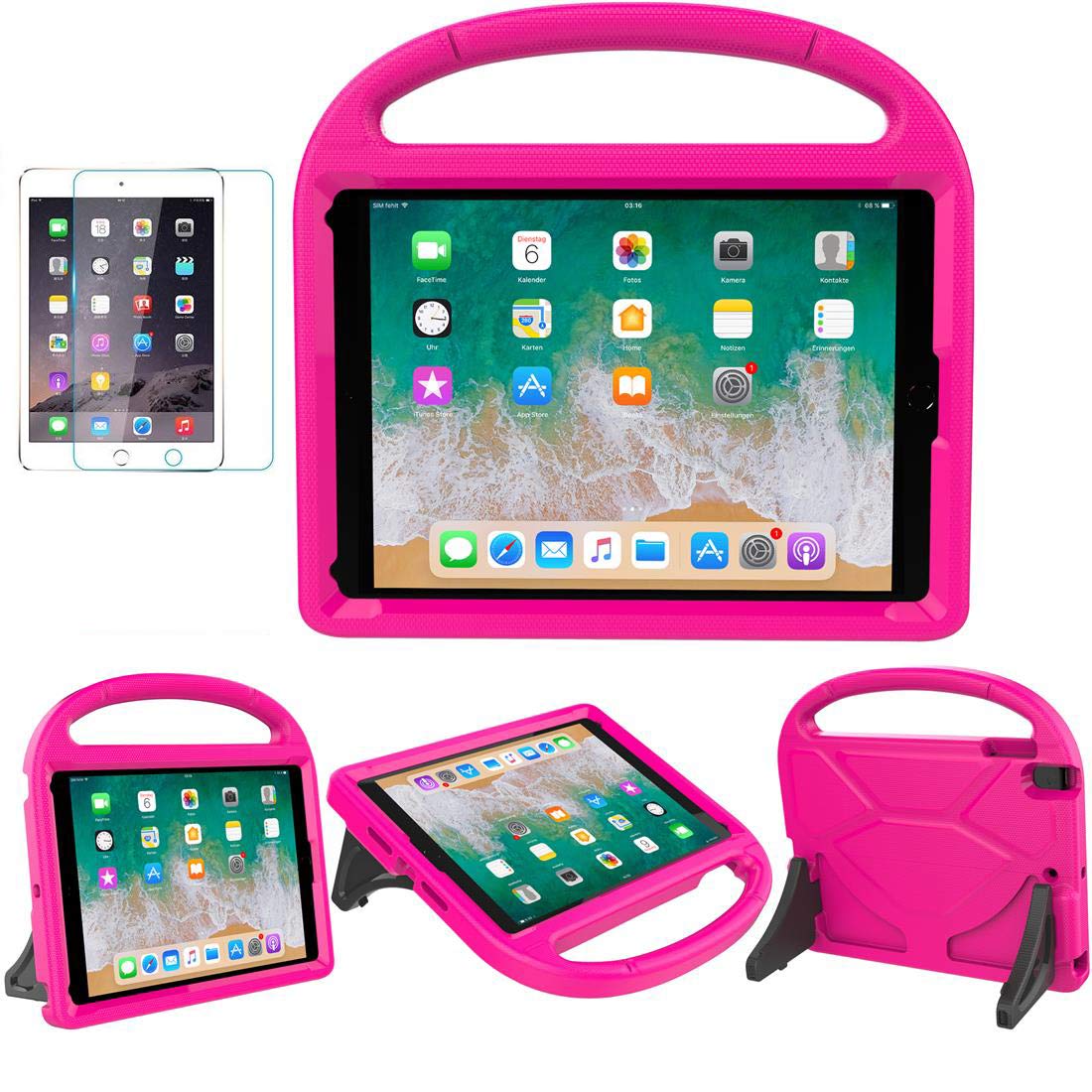 SUPLIK Shockproof Kids iPad Case for iPad 5th/6th Gen (9.7-inch 2017/2018), iPad Air 2 & iPad Pro 9.7 - Durable Protective Cover with Handle Stand & Screen Protector (Pink) | Perfect for School, Travel & Home Learning