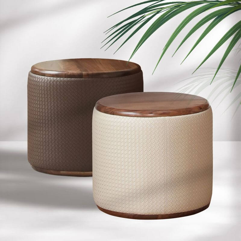 Brown Upholstered Vanity Stool with Solid Wood Frame - Backless Makeup Seat for Bedroom, Dressing Table & Vanity Area