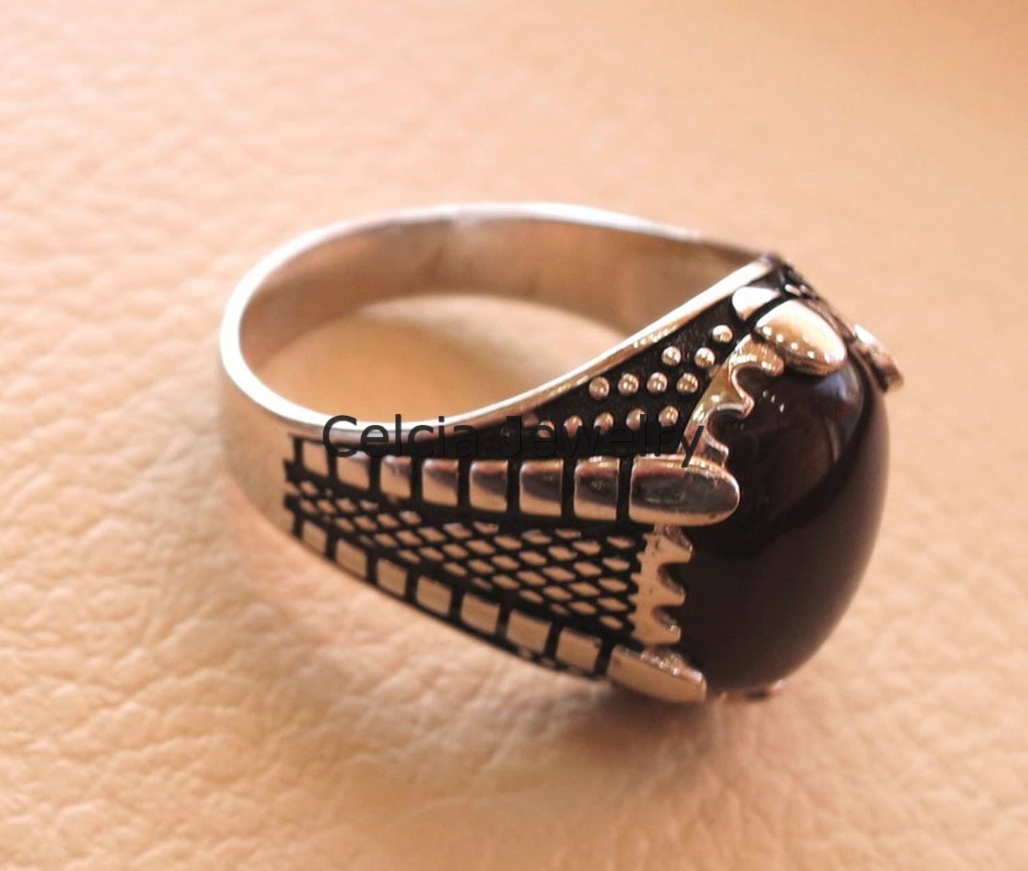 Black Onyx Natural Gemstone Oval Ring for Men - Elegant Silver Enamel Signet Ring | Perfect Birthday Gift for Boyfriend, Anniversary Present for Husband & Dad | Stylish Statement Jewelry for Weddings, Parties & Formal Occasions