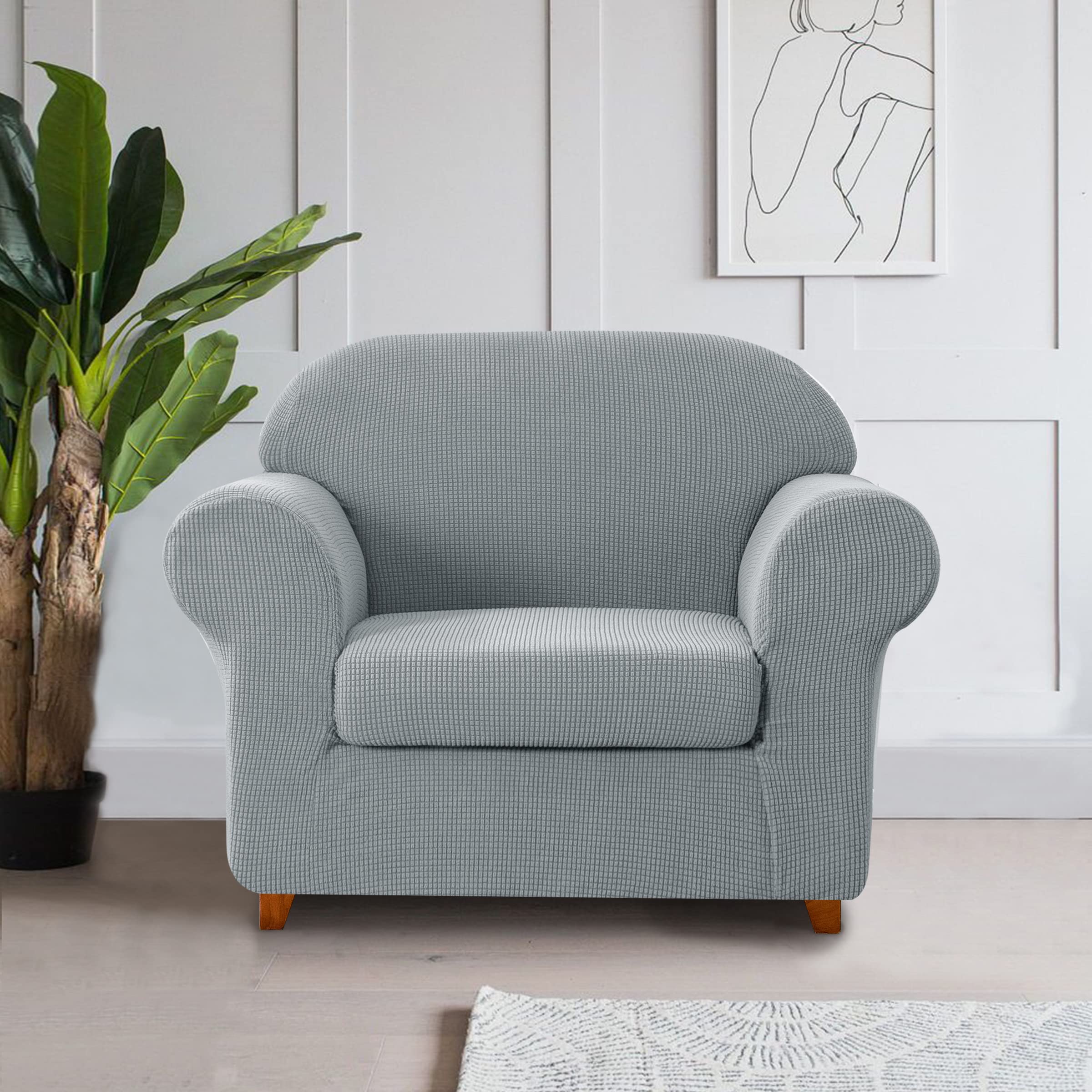 SUBRTEX Stretch Sofa Slipcover with Separate Cushion Covers - 1/3 Seater Couch Protector for Pets & Kids (Small/Large, Light Gray) - Perfect for Living Room Furniture Protection & Home Decor