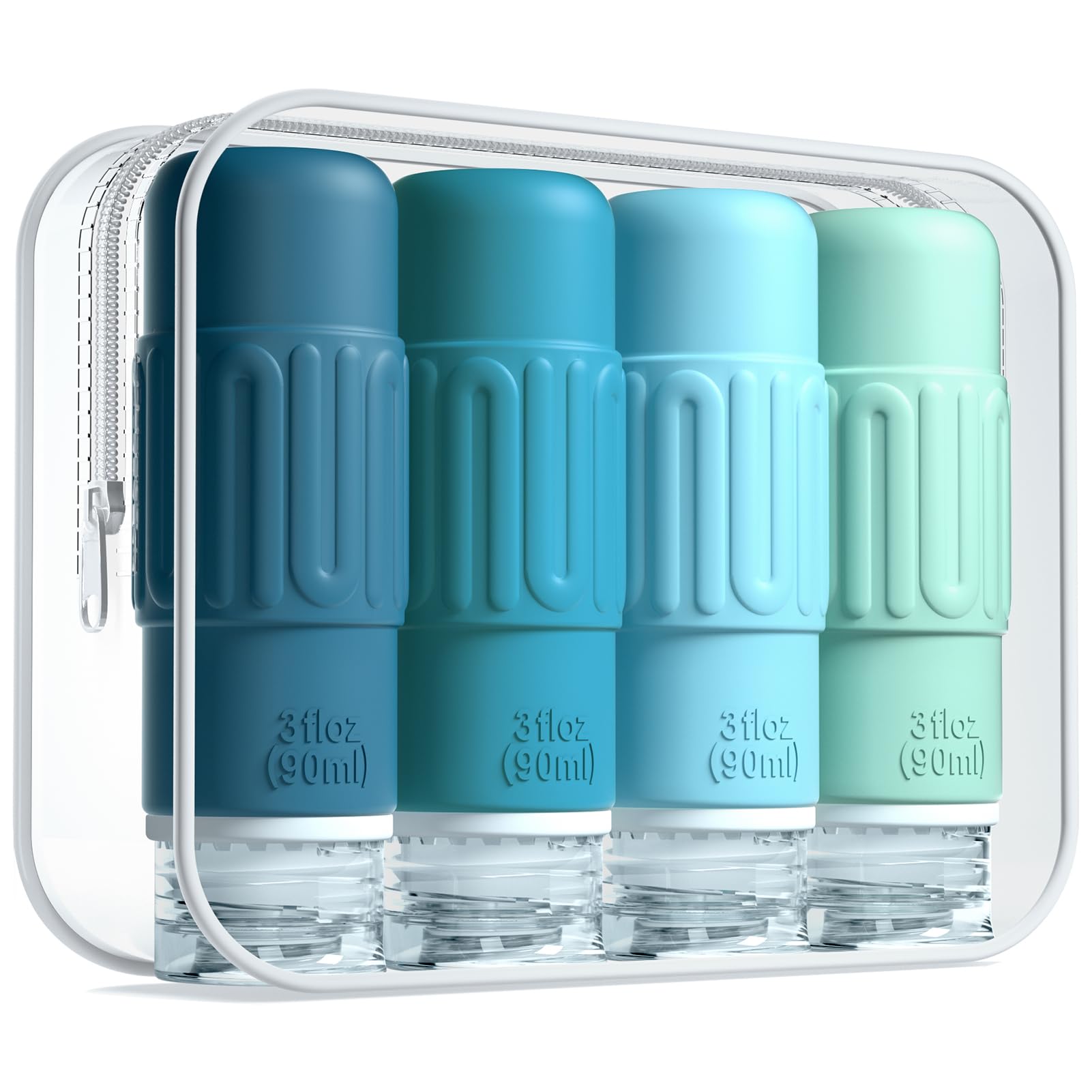 BPA-Free Leak-Proof Silicone Travel Bottles (4-Pack) – TSA Approved 3oz Toiletry Containers for Shampoo, Soap & Liquids | Reusable Travel Accessories with Toiletry Bag – Perfect for Airports, Gyms & Vacations
