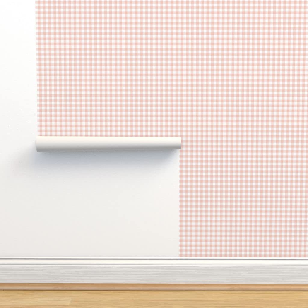 Removable Wallpaper 12ft x 2ft - Pink Buffalo Check Plaid Gingham Peel & Stick Wallpaper for Nursery, Bedroom, Kitchen | Easy DIY Home Decor by Spoonflower