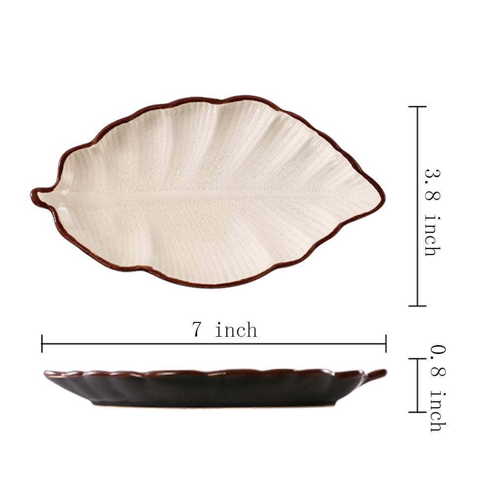 Gaolinci 7-Inch Ceramic Banana Leaf Shaped Serving Dishes - Set of 3, Perfect for Seasonings, Tea Bags, Ketchup, Appetizers, Sushi, Wasabi & Salad Dressing | Ideal for Restaurants, Tea Parties, Sushi Bars & Home Kitchen Use