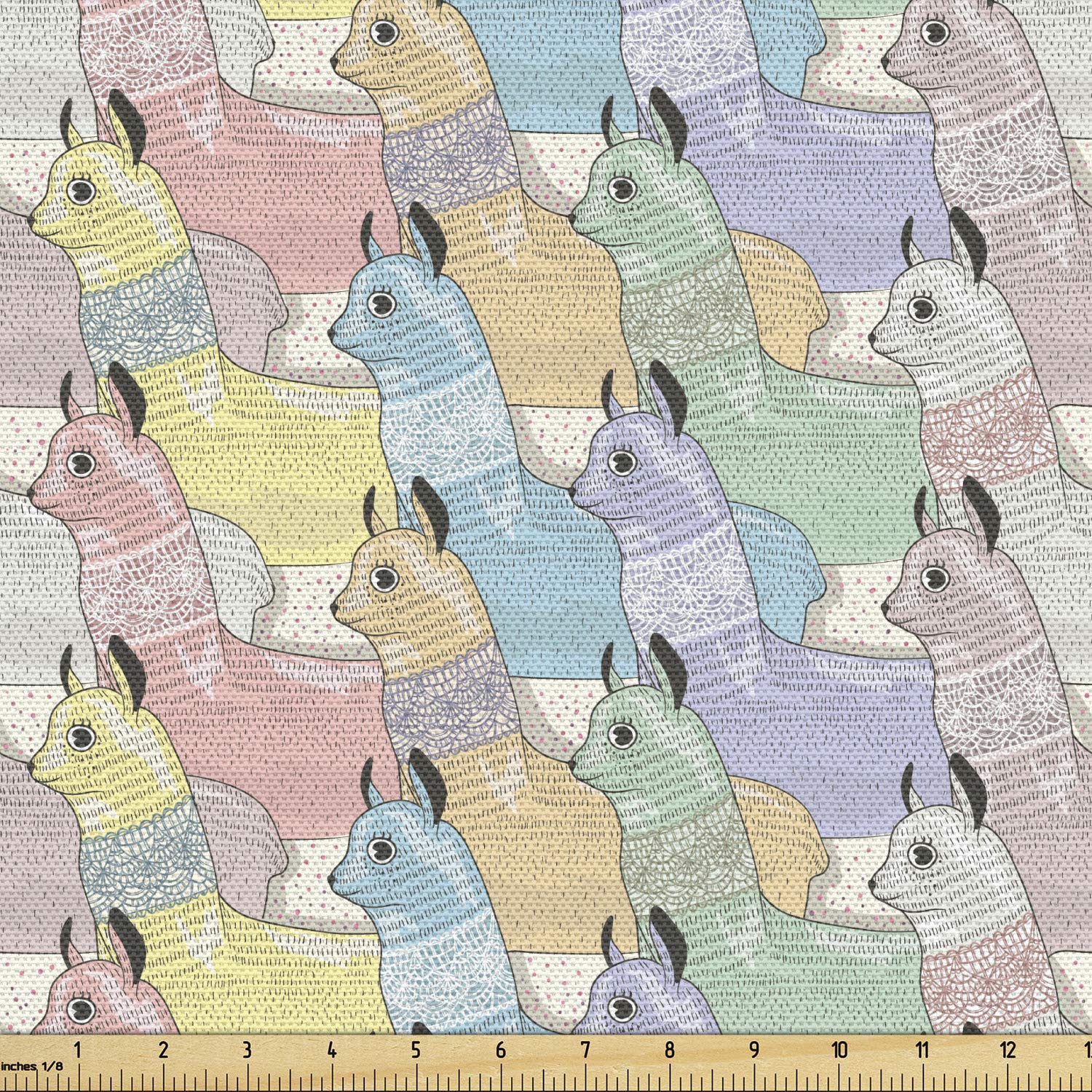 Ambesonne Soft Alpaca Print Fabric by The Yard - Little Alpacas Folkloric Animal Pattern in Neutral Tones, 10 Yards Multicolor Upholstery Material for Teen Bedroom Decor, DIY Home Accents & Craft Projects | Perfect for Curtains, Pillows & Nursery Decorations