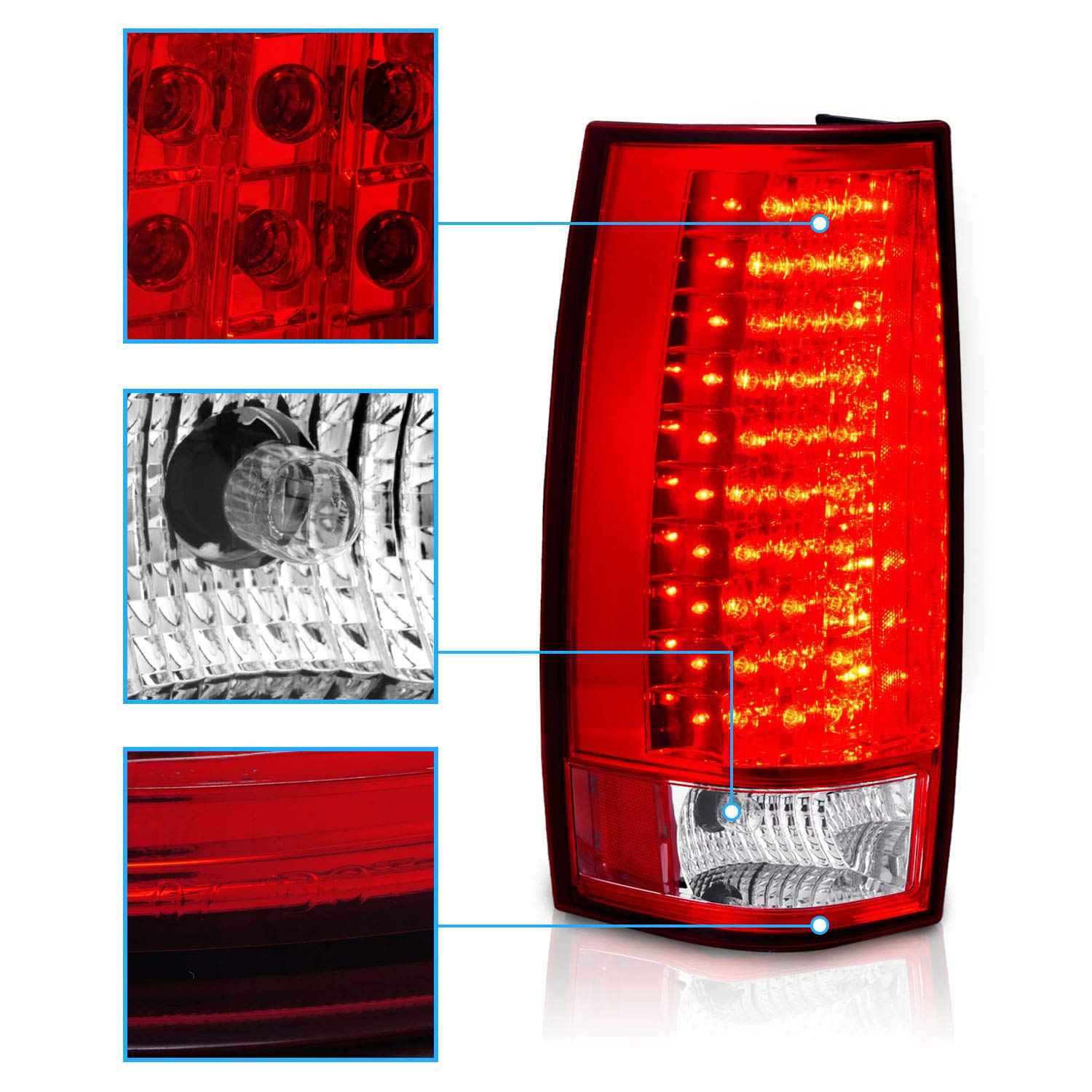 2007-2014 Chevy Tahoe Suburban GMC Yukon XL LED Tail Lights Assembly Pair - Rosso Red Replacement for Passenger & Driver Side | Enhanced Visibility & Style Upgrade