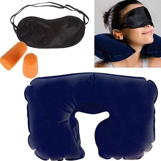 Qwid Travel Accessories Set - Comfortable Neck Pillow with Eye Mask, Ear Plugs & Carry Bag for Airplane, Car & Train Travel (3-Piece Travel Kit)