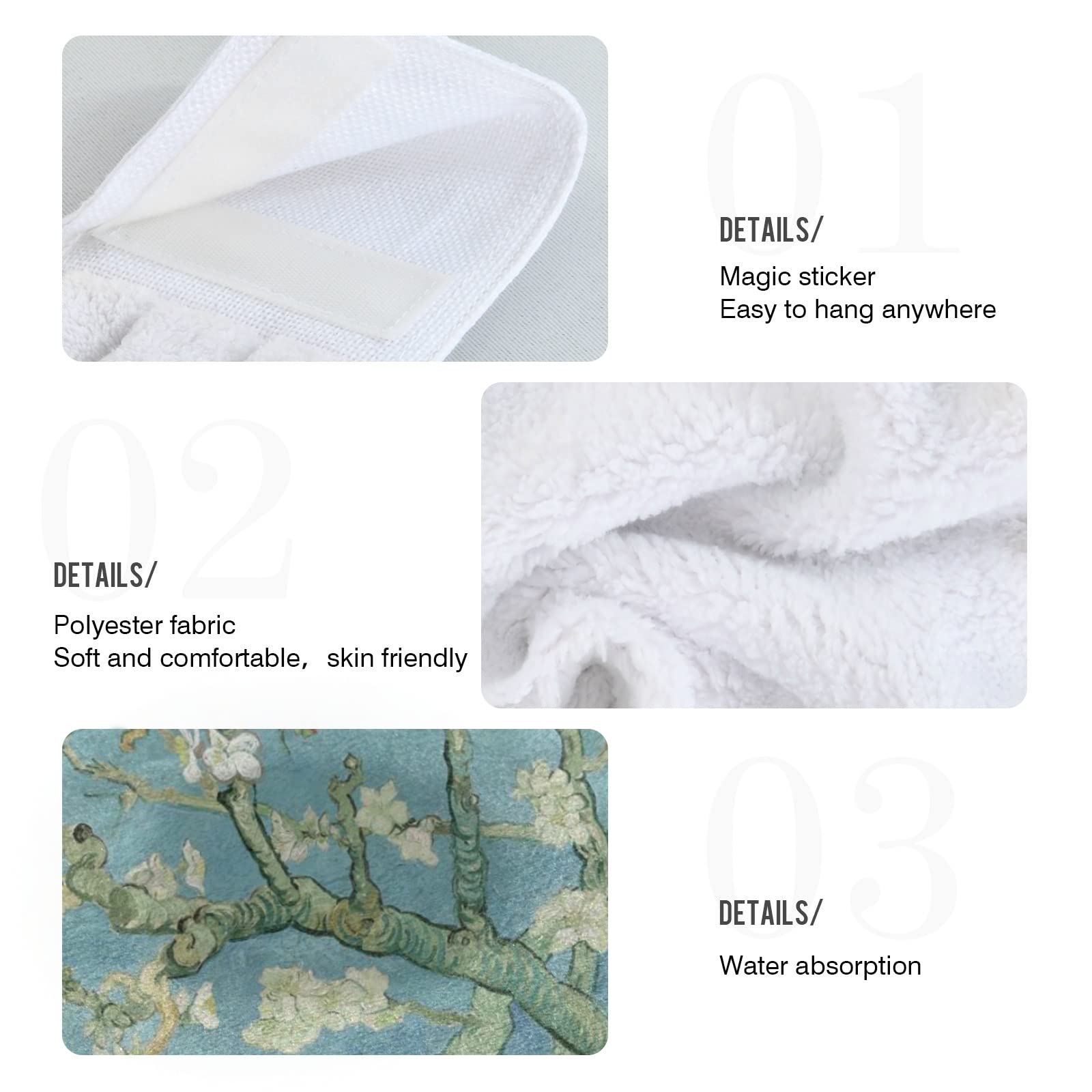 Premium 2-Pack Absorbent Kitchen Hand Towels Set - Soft Hanging Tea & Dish Cloths for Bathroom, Laundry Room (Blossoms Van Gogh Design) - Perfect for Drying Dishes, Cleaning Countertops & Home Decor