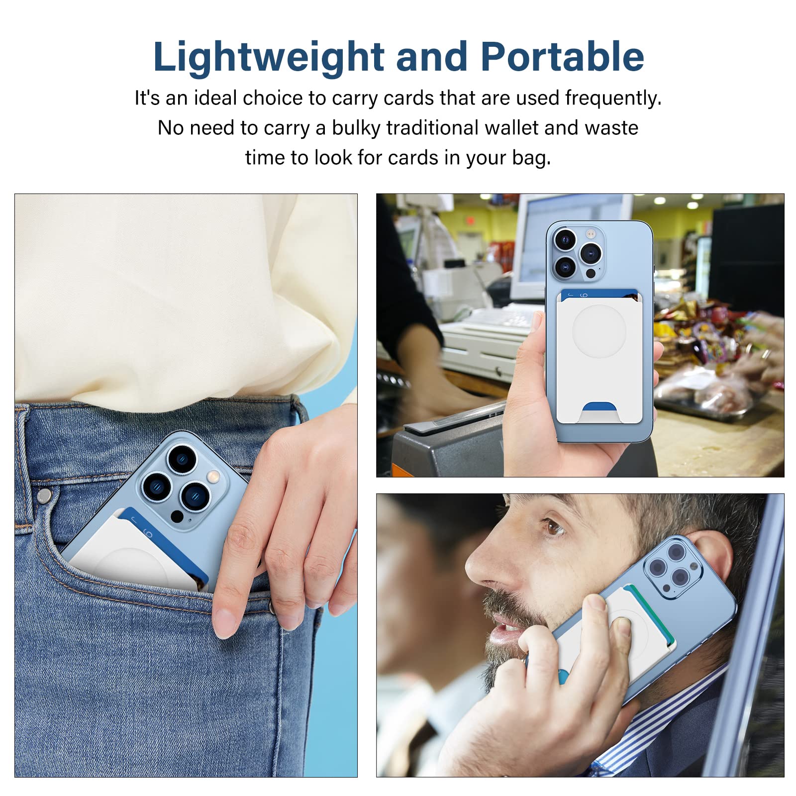 AUROX Magnetic Wallet for iPhone 16 15 14 13 12 Series - Slim Magsafe Compatible Card Holder with Strong Magnets | Works with PopSocket Phone Grips (White) | Perfect for Everyday Carry, Travel & Contactless Payments