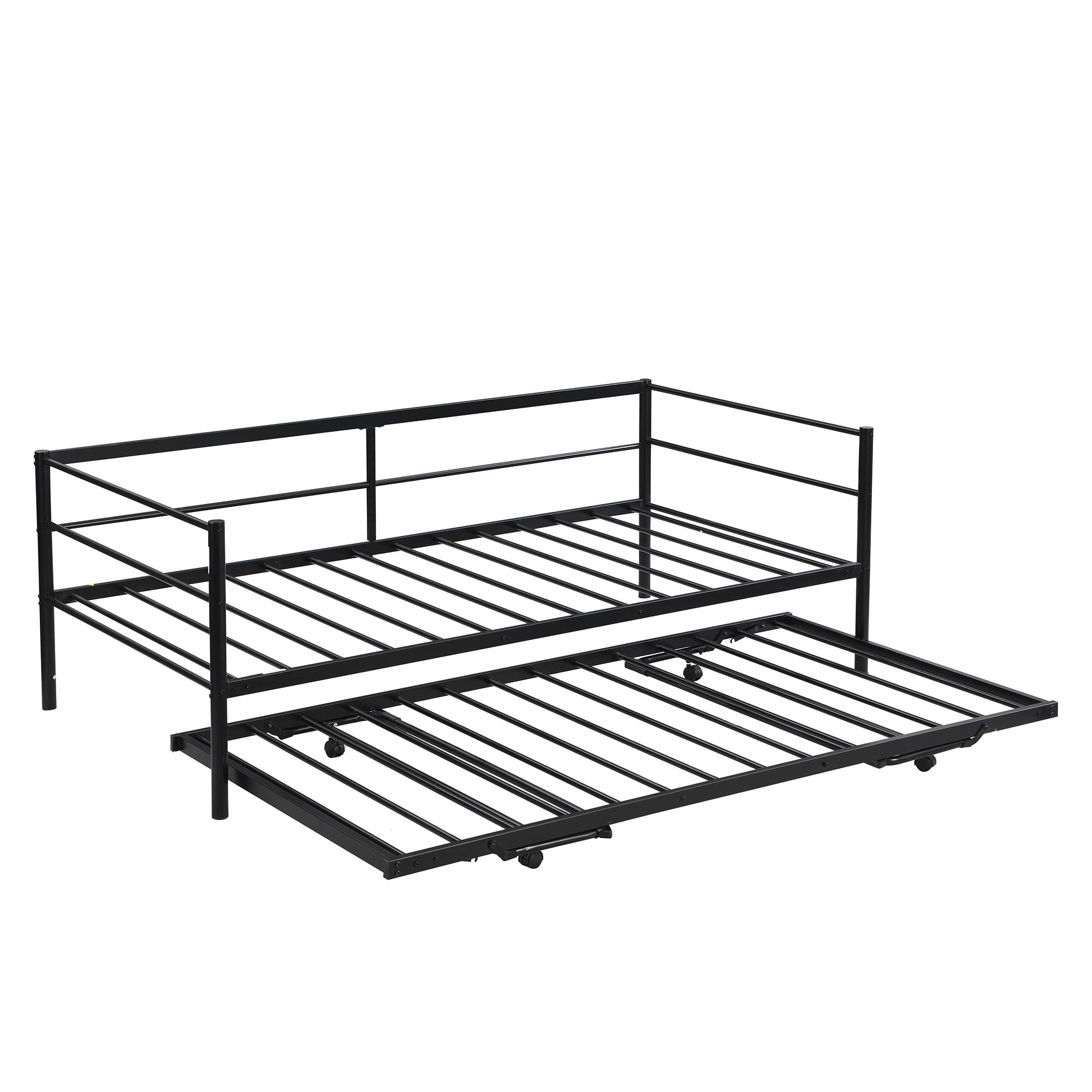 Harper & Bright Designs Metal Twin Size Daybed with Adjustable Pop-Up Trundle - Heavy Duty Sofa Sleeper with Folding Trundle Bed for Bedroom, Living Room & Guest Room - Space Saving Black Daybed for Small Spaces & Sleepovers