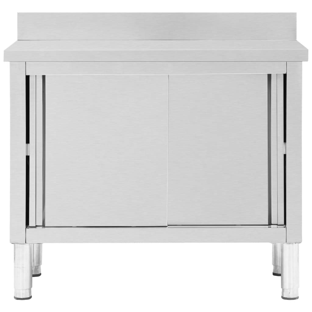 Premium Stainless Steel Kitchen Work Table with Backsplash & Sliding Doors - Commercial Restaurant Grade, Ideal for Home, Hotel & Food Service Use - Perfect for Food Prep, Cooking & Storage