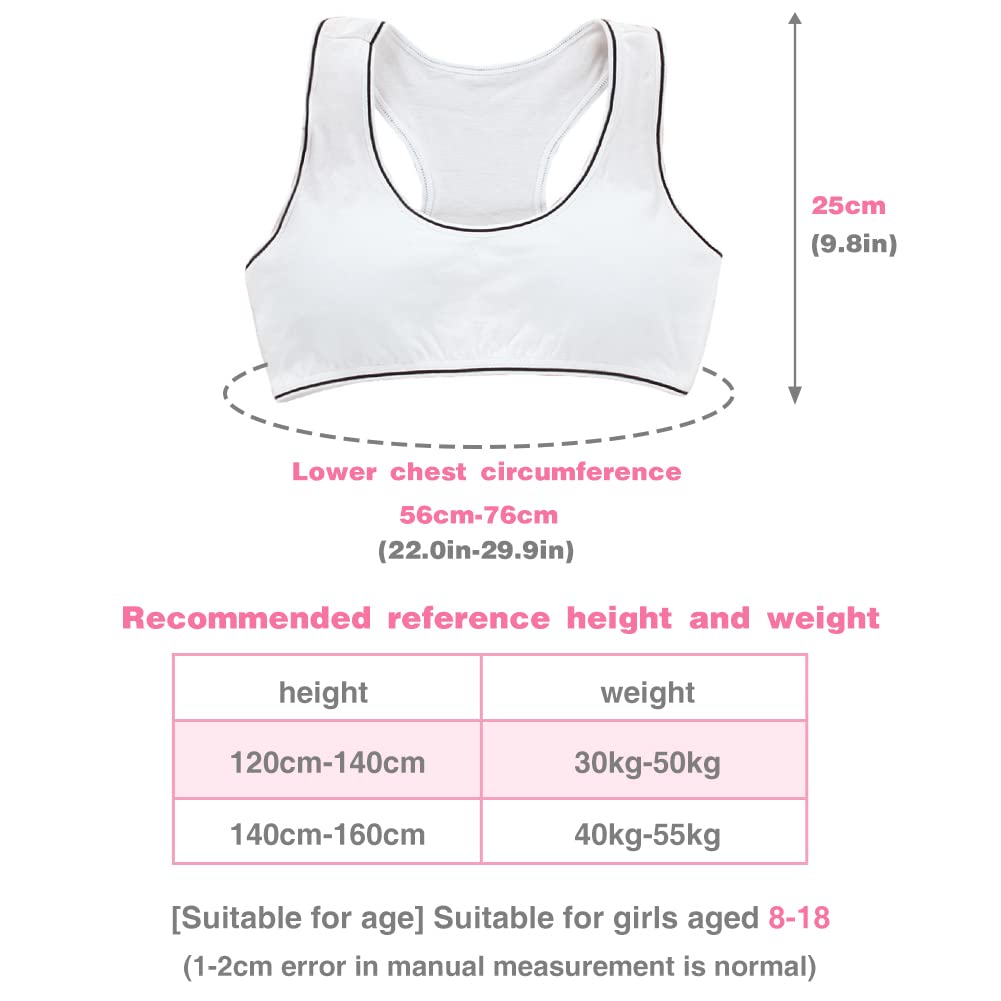 Seamless Girls Racerback Sports Bra 4-Pack - Soft Cotton Stretch Workout Bras for Big Girls Ages 8-15 - Comfortable Athletic Support for Running, Yoga & Gym - Pattern 1