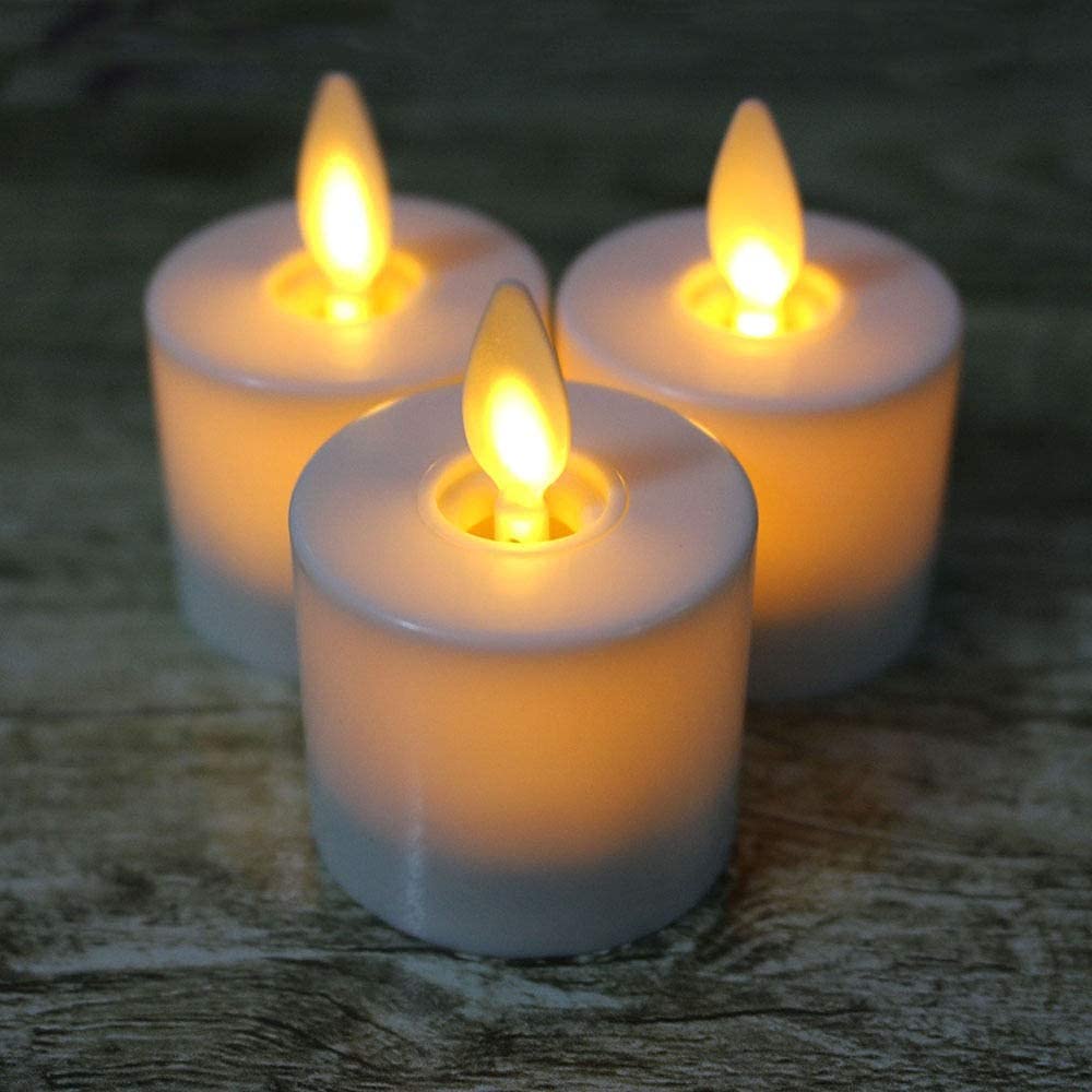 24pcs Realistic Flameless LED Tea Light Candles - 3.7cm Diameter x 4.8cm Height, Ivory with Dancing Wick - Amber Color for Home Decor, Wedding Centerpieces, Party Lighting & Romantic Ambiance