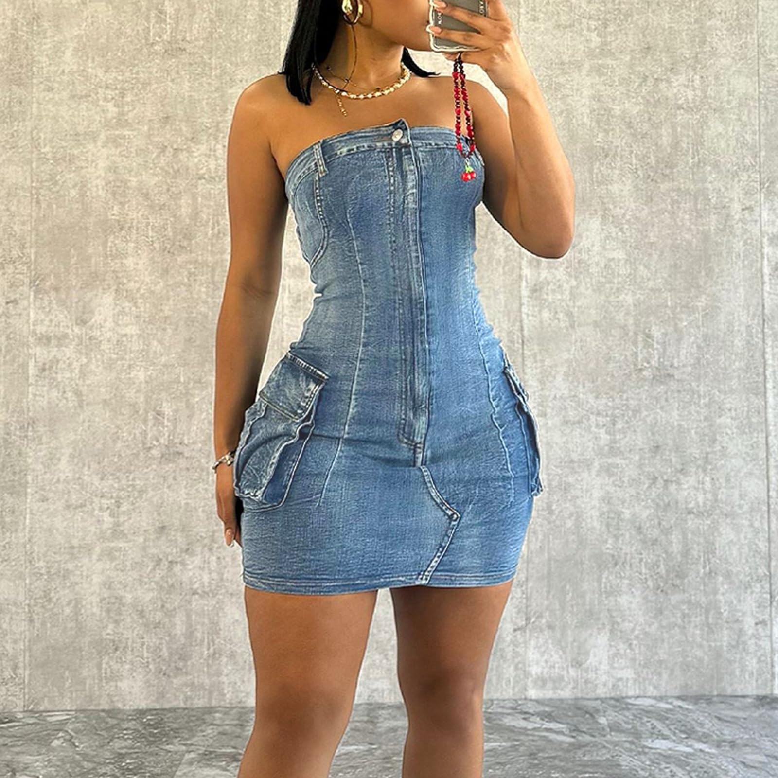 Sexy Denim Dress for Women - Sleeveless Stretch Bodycon Midi Jean Dress with Button Down | Summer Fashion, Date Night, Club Outfit, Casual Chic Look
