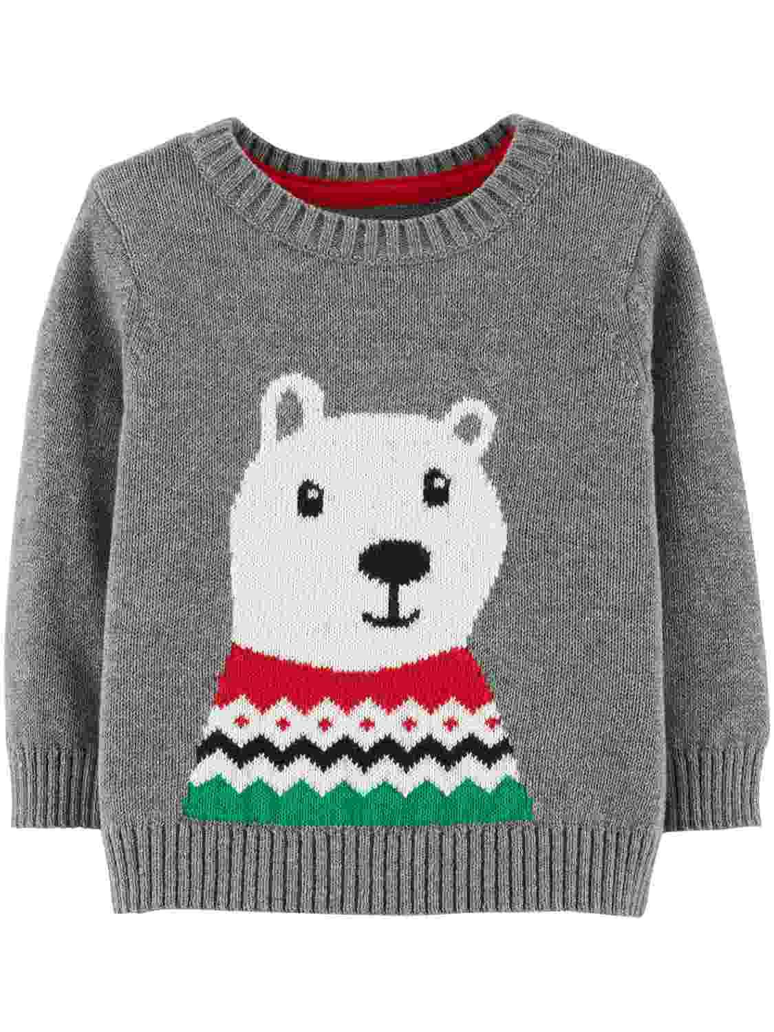 Carters Gray Polar Bear Knit Sweater for Baby Boys - Soft & Cozy Winter Outfit for Infants 0-24 Months - Perfect for Holiday Photos, Family Gatherings & Cold Weather Layering