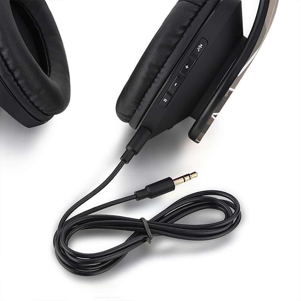 PowerLocus Bluetooth Over-Ear Headphones with Built-in Mic - Wireless & Wired Foldable Stereo Headset, Compatible with iPhone, Samsung, iPad, PC - Features Micro SD/TF & FM - Perfect for Gaming, Travel, Work & Music (Camo)
