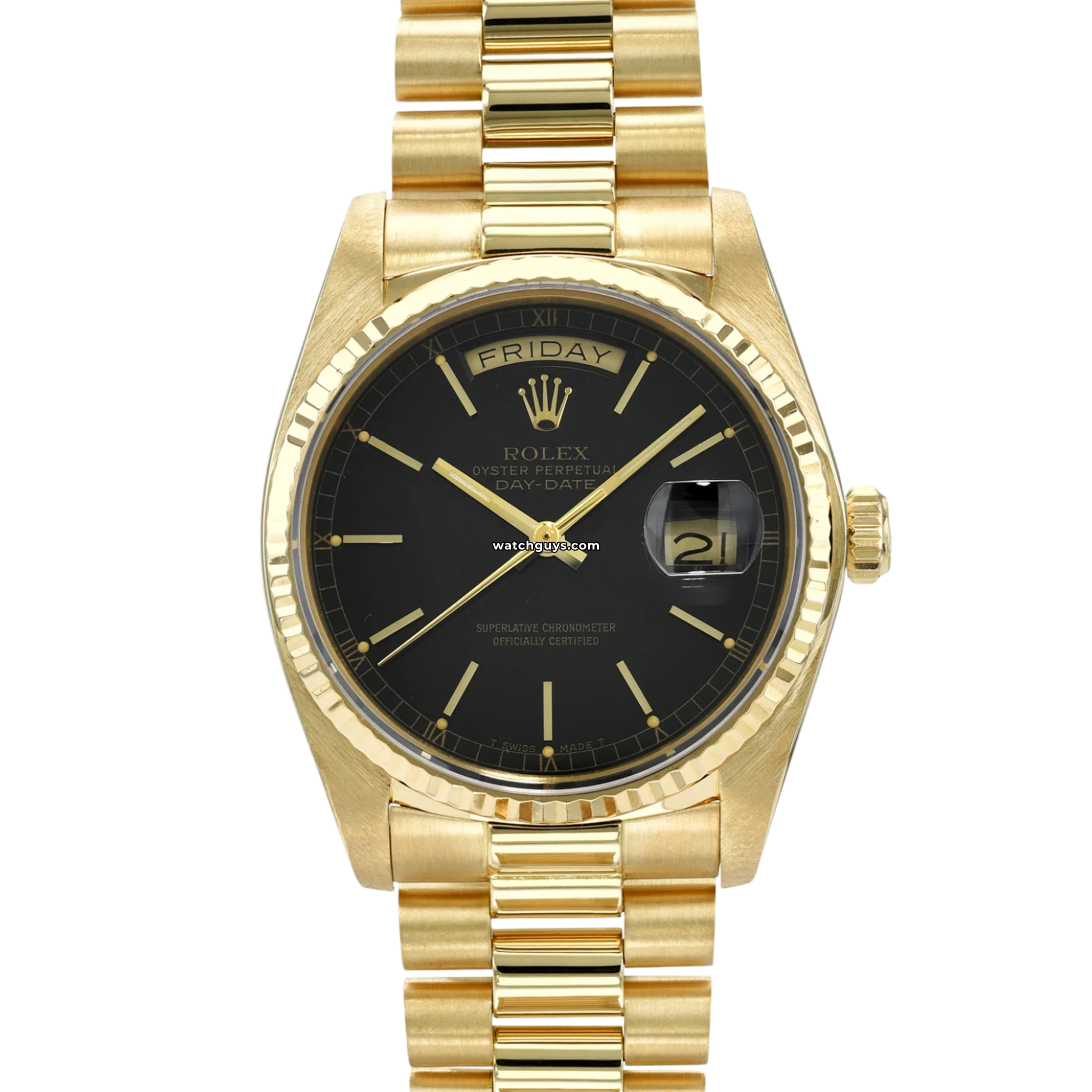 Rolex Day Date 18038 Men's Watch - 18K Yellow Gold with Black Dial - Luxury Dress Watch for Business & Formal Occasions