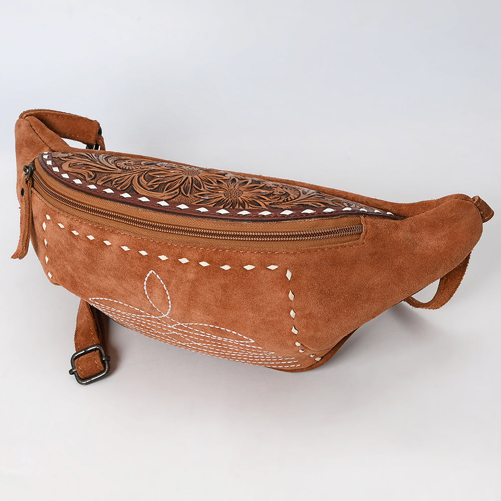 **American Darling ADBG1660 Genuine Western Leather Fanny Pack - Hand Tooled Suede Women's Crossbody Bag for Outdoor, Travel & Festivals**