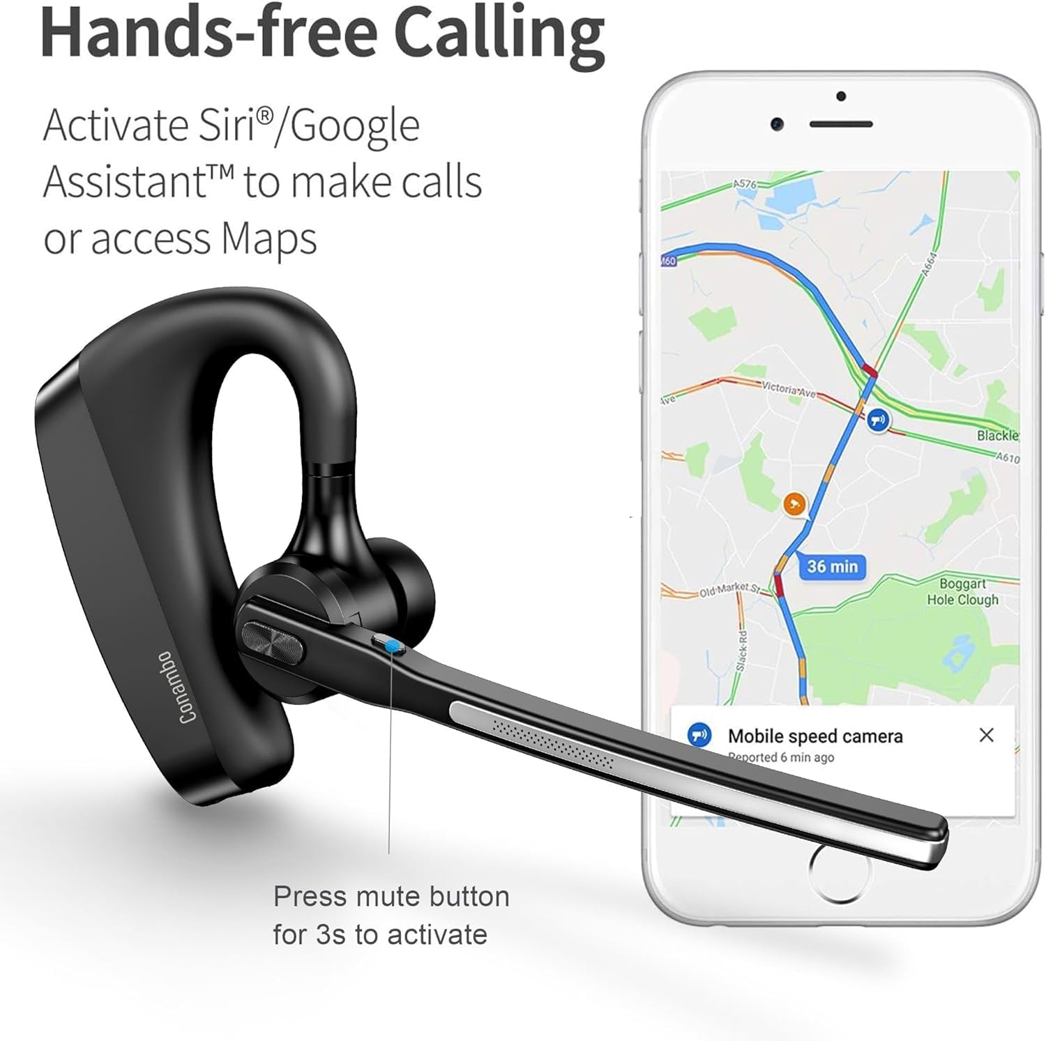 Conambo K10C Bluetooth 5.2 Wireless Headset with CVC 8.0 Noise Cancellation, 16Hrs Talk Time, Dual Mic Hands-Free Headphones for iPhone Android Smartphones - Perfect for Truck Drivers, Office Work & Online Meetings