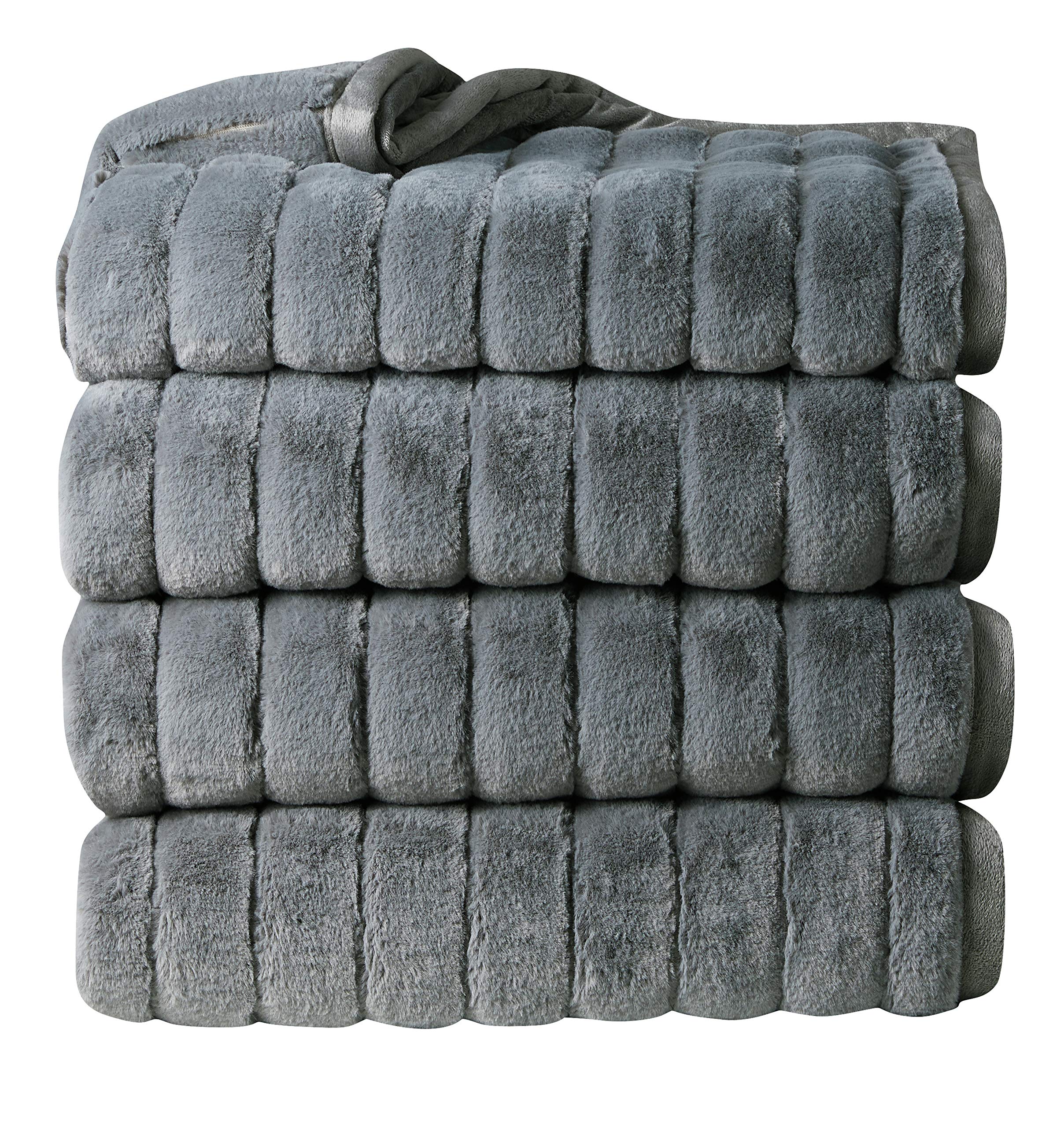 Clara Clark Fleece Blanket - Ultra Soft Raschel Mink Faux Fur Throw Blanket, 82 x 102 Inches, Rabbit Gray - Cozy & Warm Plush Blanket for Bed, Couch, Sofa, Office & Travel