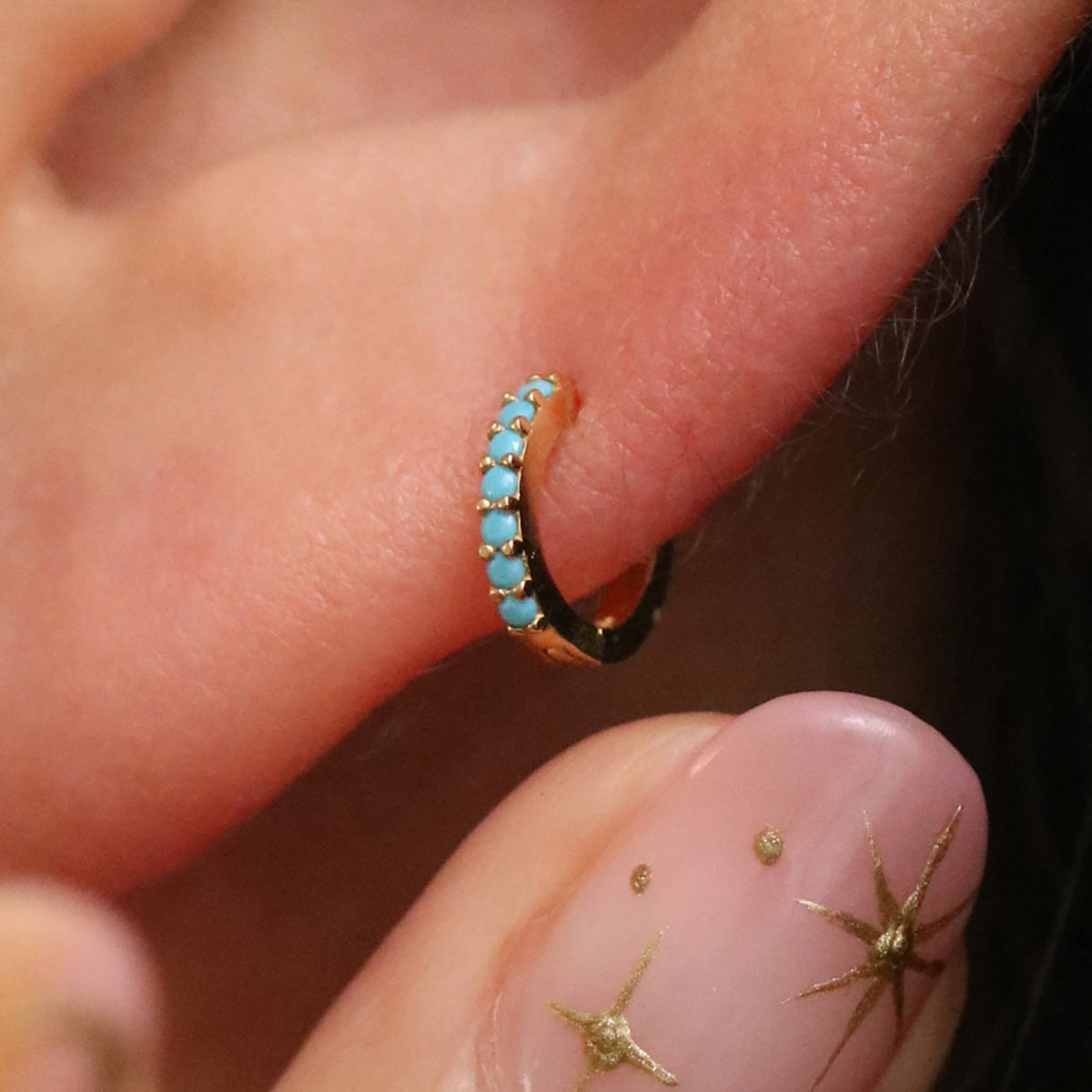 Turquoise Huggie Earrings for Women – Dainty Hoop Earrings with Natural Stone, Hypoallergenic & Lightweight – Perfect for Everyday Wear, Gifts, and Special Occasions