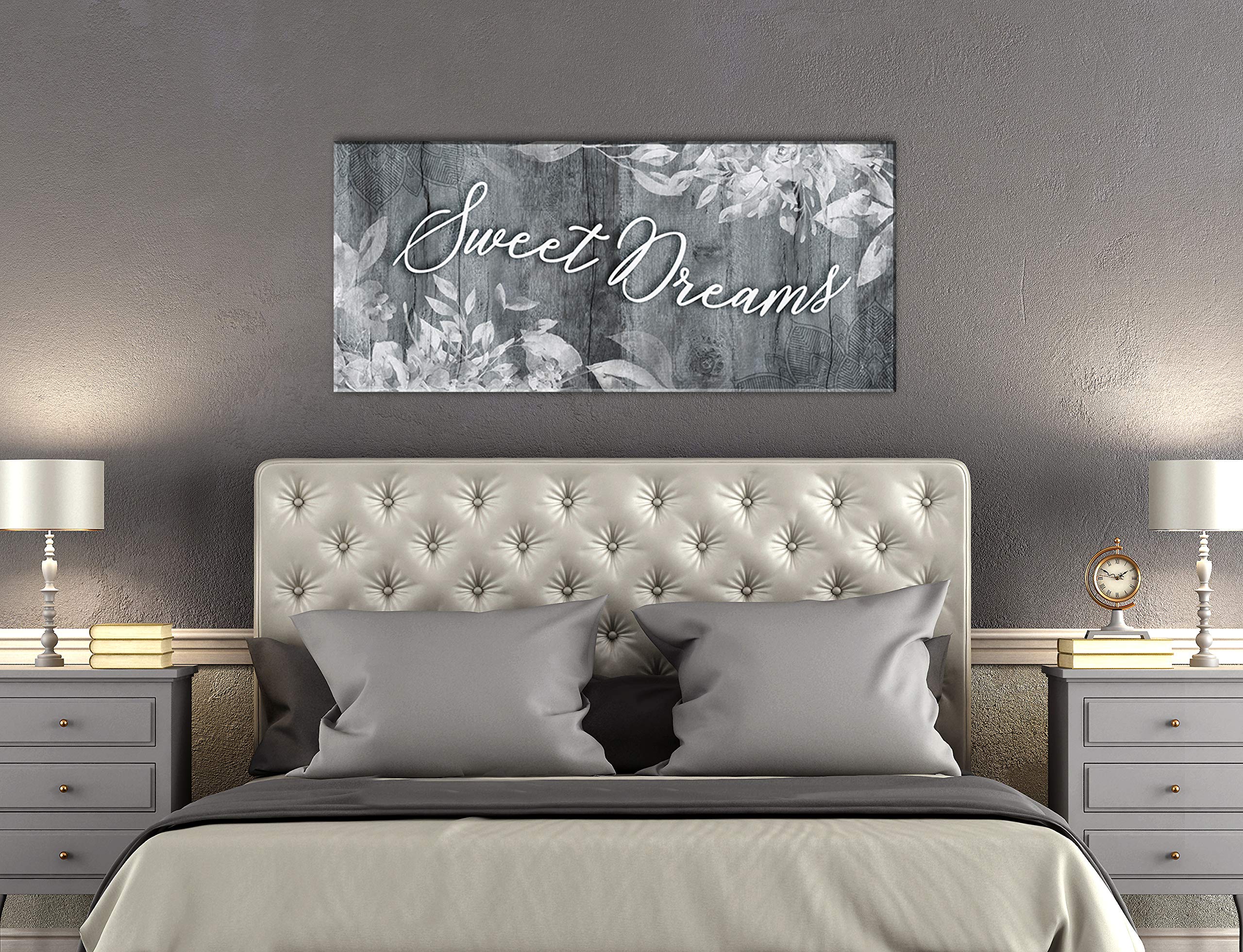 Sweet Dreams Sign - Large Canvas Wall Art for Master Bedroom Decor, Grey 42x19 - Perfect Above Bed Wall Decor for Cozy Bedroom Atmosphere
