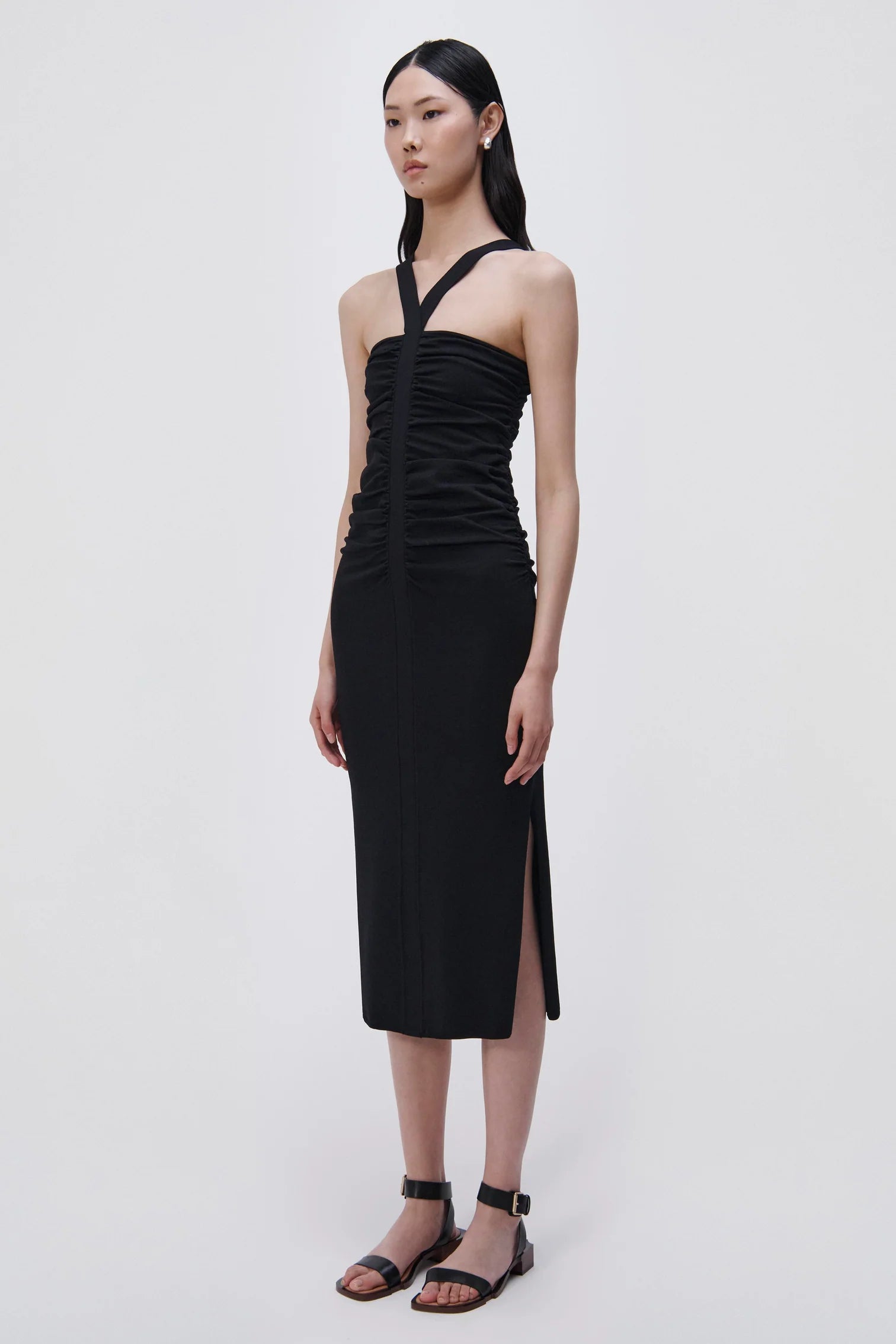 Darya Compact Rib Midi Dress for Women - Slim Fit Stretchy Bodycon Dress in Black | Perfect for Office, Date Night & Casual Outings