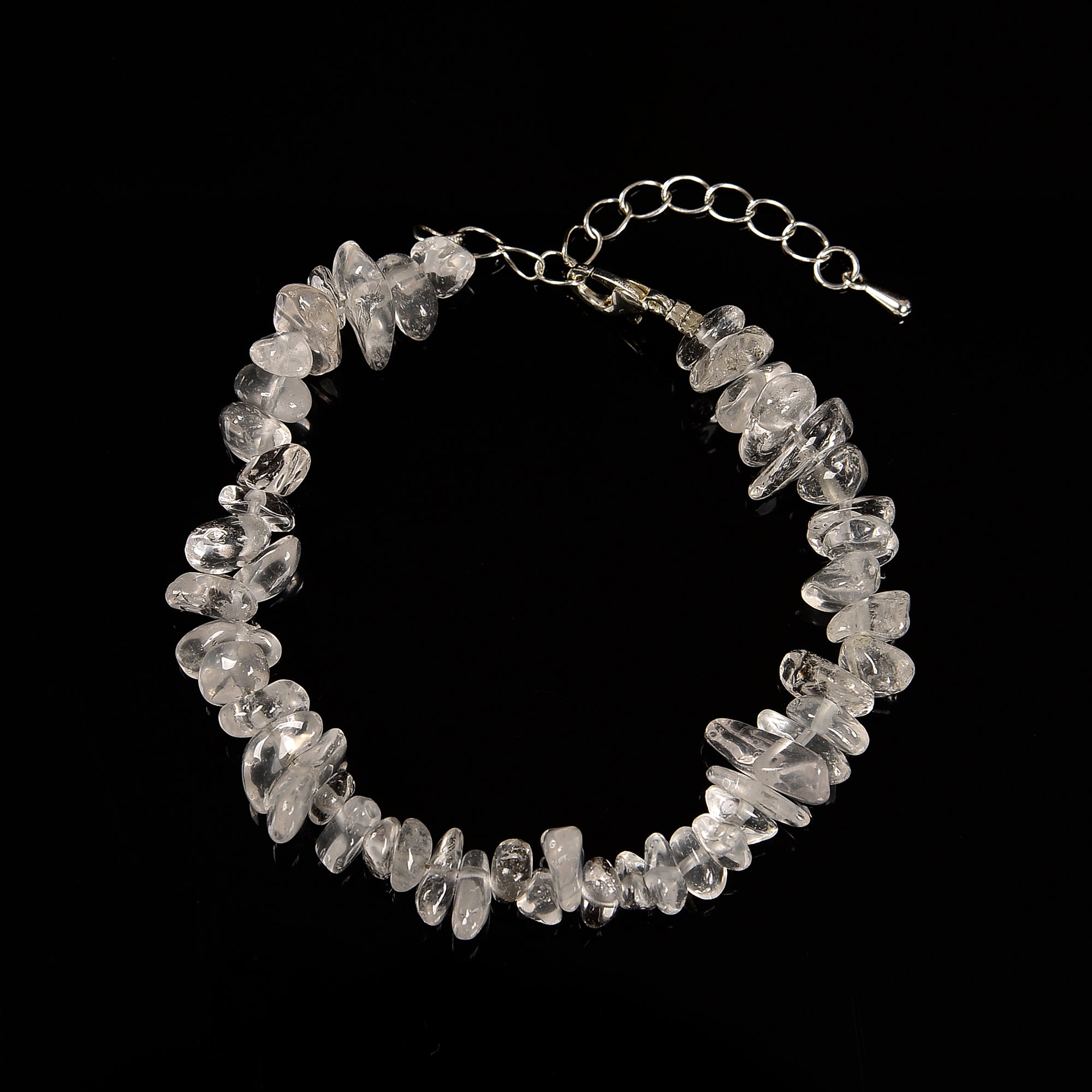 01 Mixed Gemstone Chips Bracelet with Silver Plated Clasp - 5mm & 8mm Beads - Adjustable 7