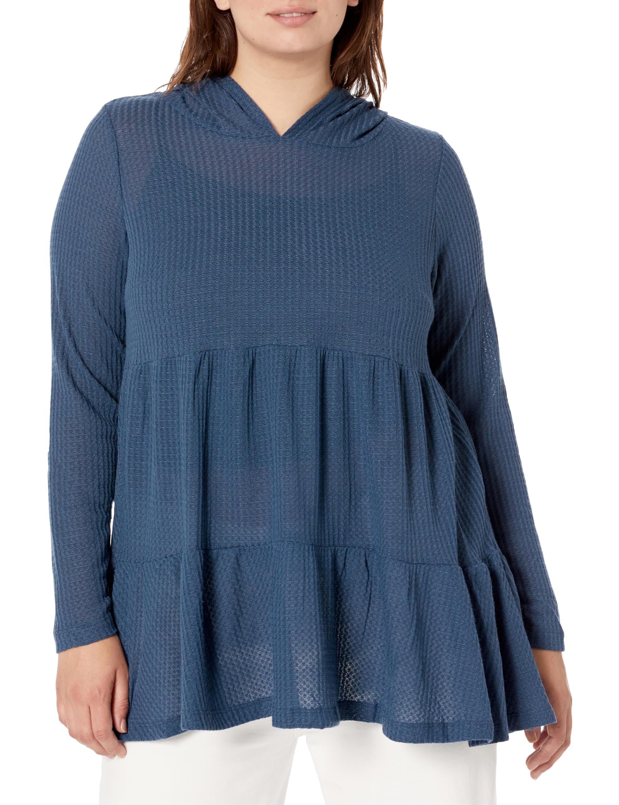 Avenue Women's Plus Size Tunic Top - Nola Waffle Knit Long Sleeve Shirt for Casual Wear & Office Outfits