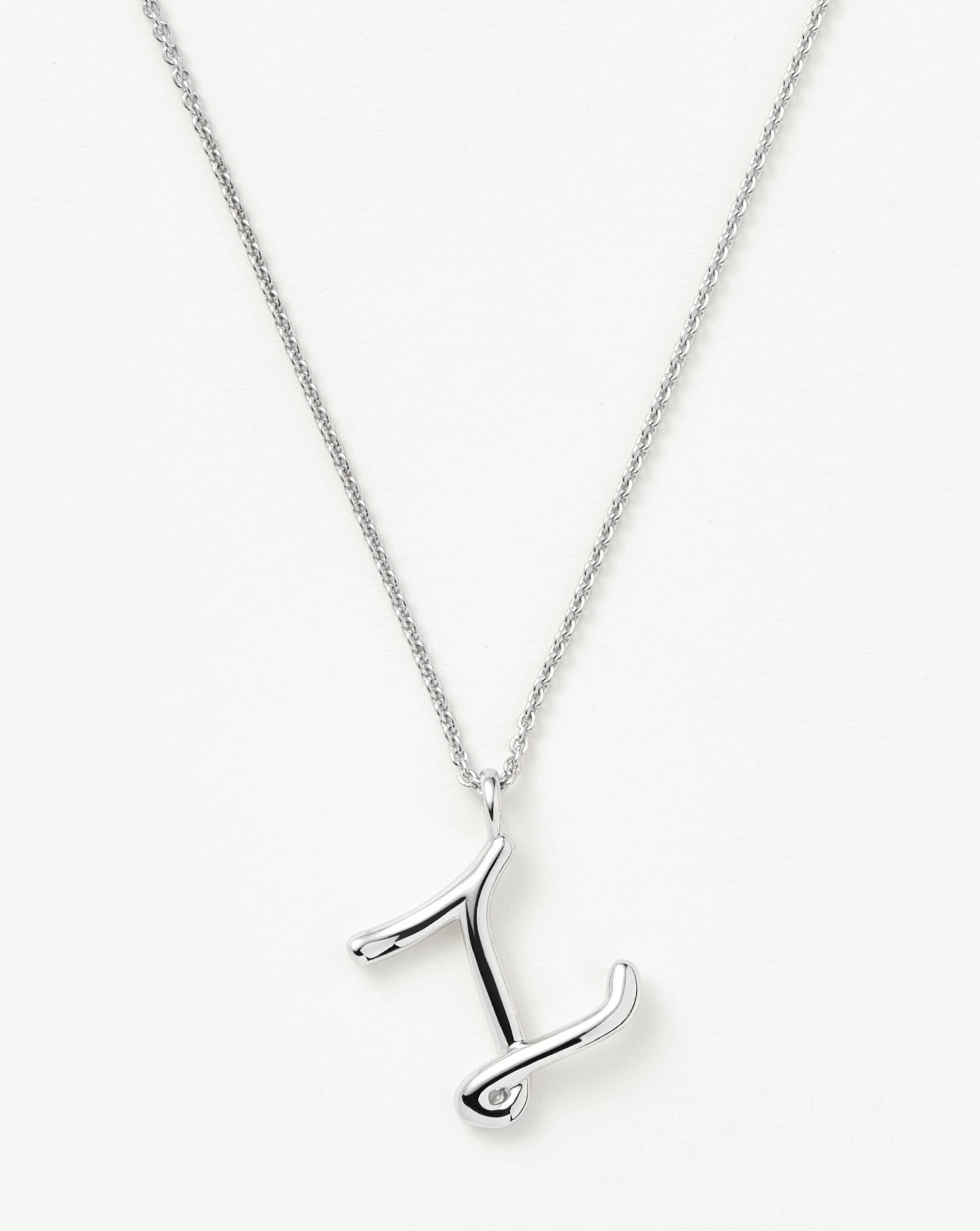 Curly Molten Initial Pendant Necklace - Sterling Silver Personalized Jewelry | Gift for Her, Birthday, Anniversary, Valentine's Day
