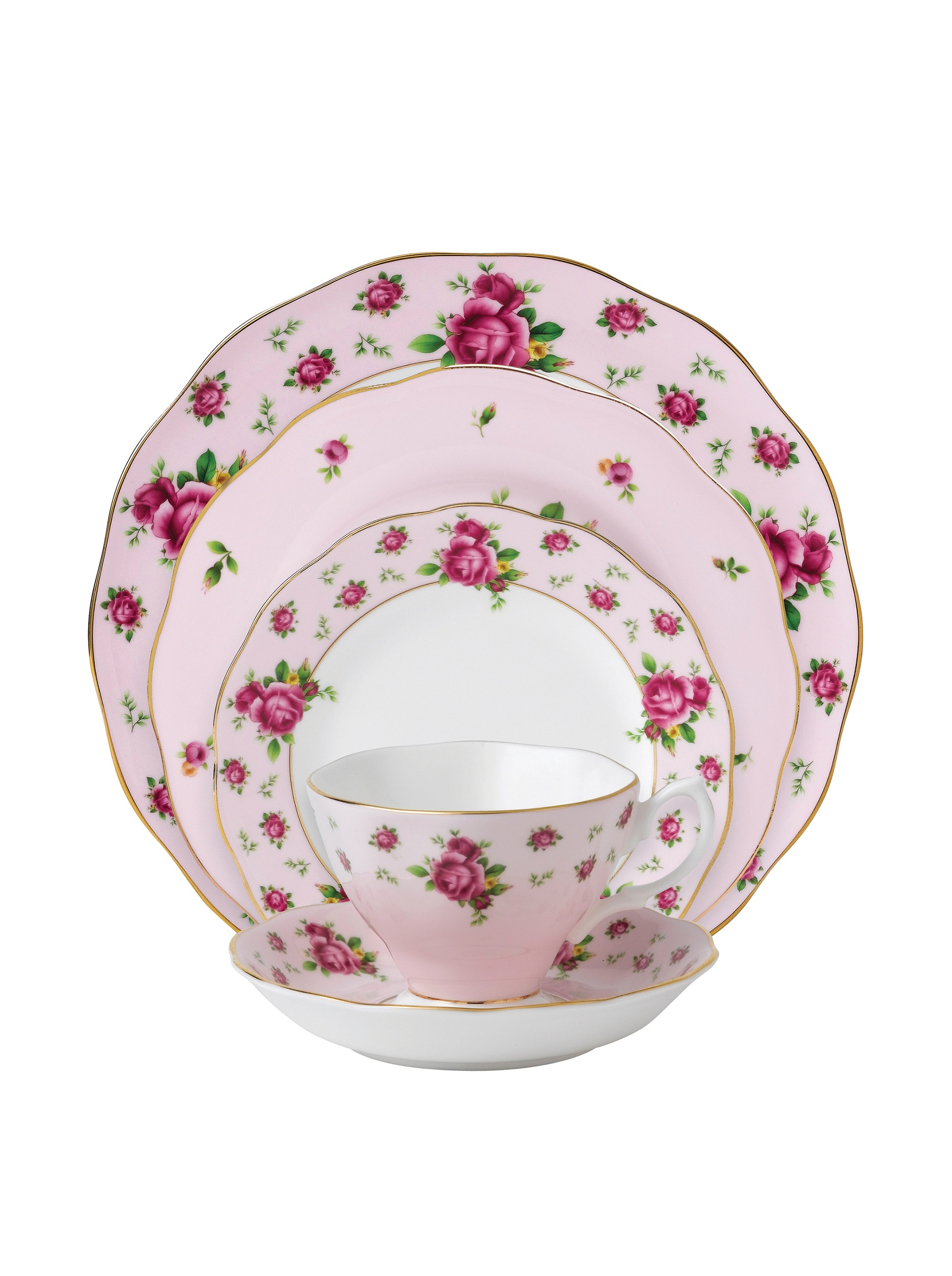 Royal Albert New Country Roses Pink 5-Piece Place Setting - Elegant Floral Dinnerware Set for Tea Parties, Weddings & Special Occasions