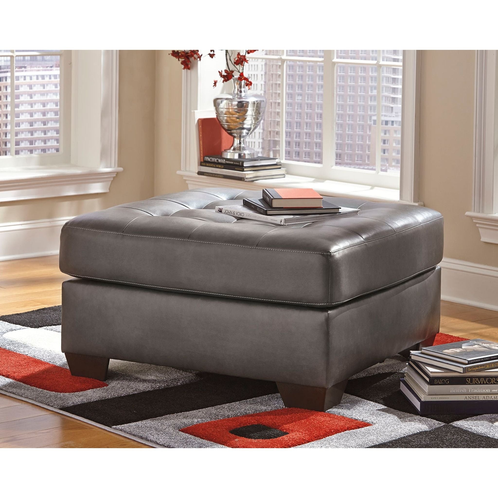 Alliston Oversized Grey Ottoman - Extra Large Footrest Pouf for Living Room, Bedroom & Nursery - Soft & Stylish Home Decor
