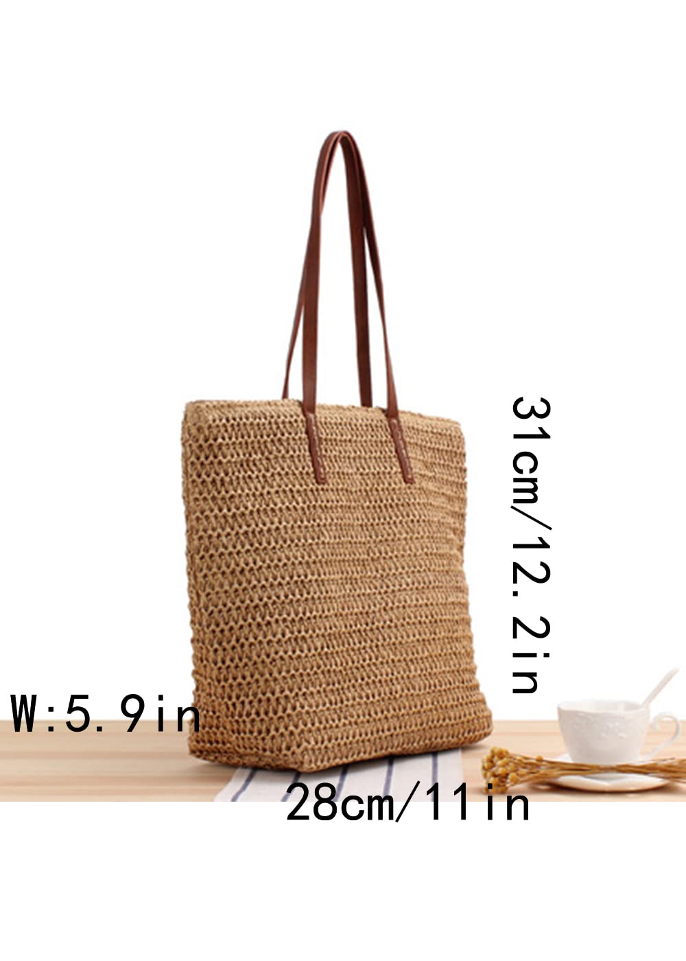 YAQUNICER Women's Straw Tote Bag - Stylish Faux Straw Handbag for Women, Beach Bag & Bucket Purse - Summer Fashion Accessory for Outings, Travel, Shopping & Beach Vacations - Perfect for Pool Parties, Picnics & Weekend Getaways