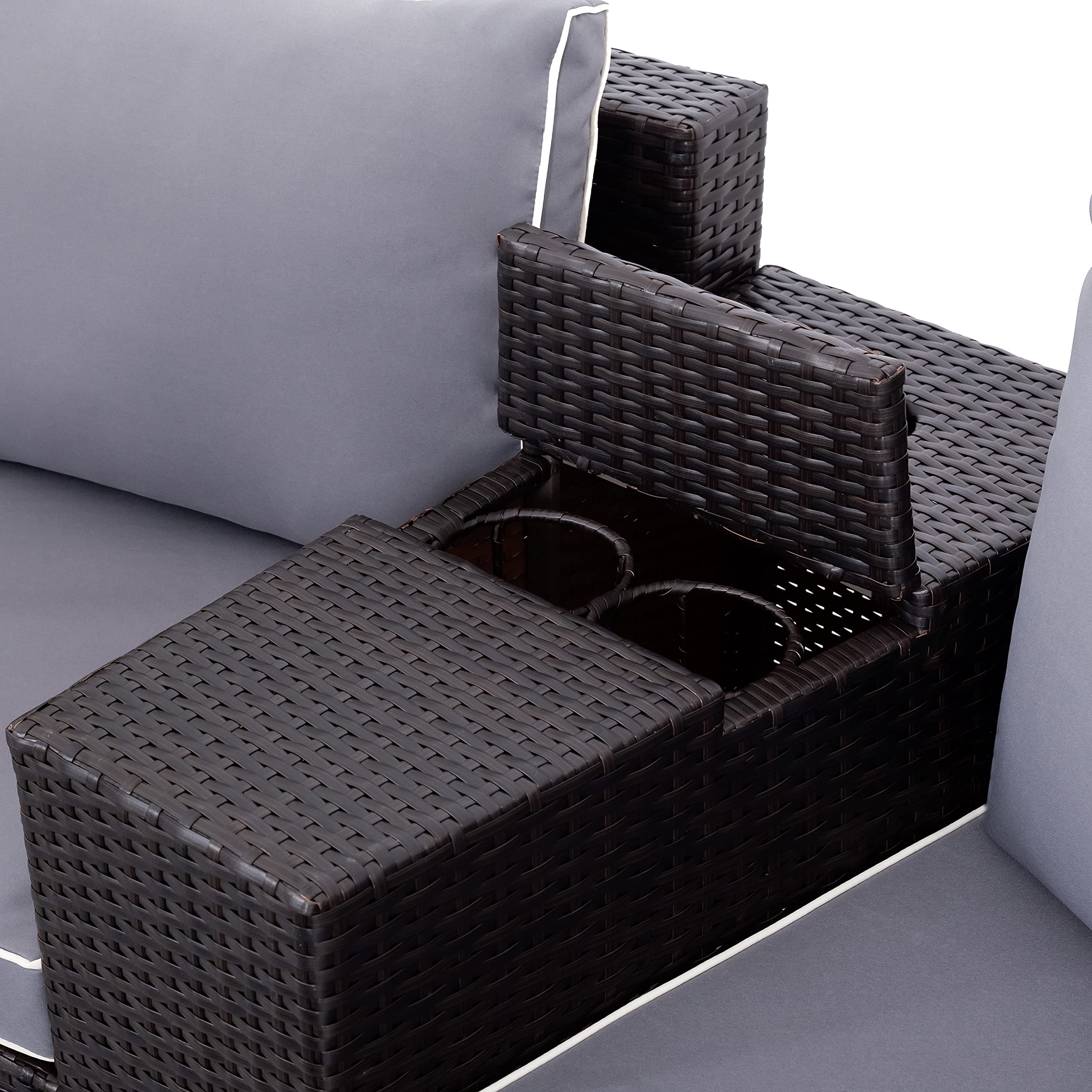 6-Piece Patio Rattan Sectional Half Round Sofa Set - Outdoor Conversation Furniture with Storage Side Table & Multifunctional Round Table - Perfect for Garden, Poolside & Backyard Relaxation
