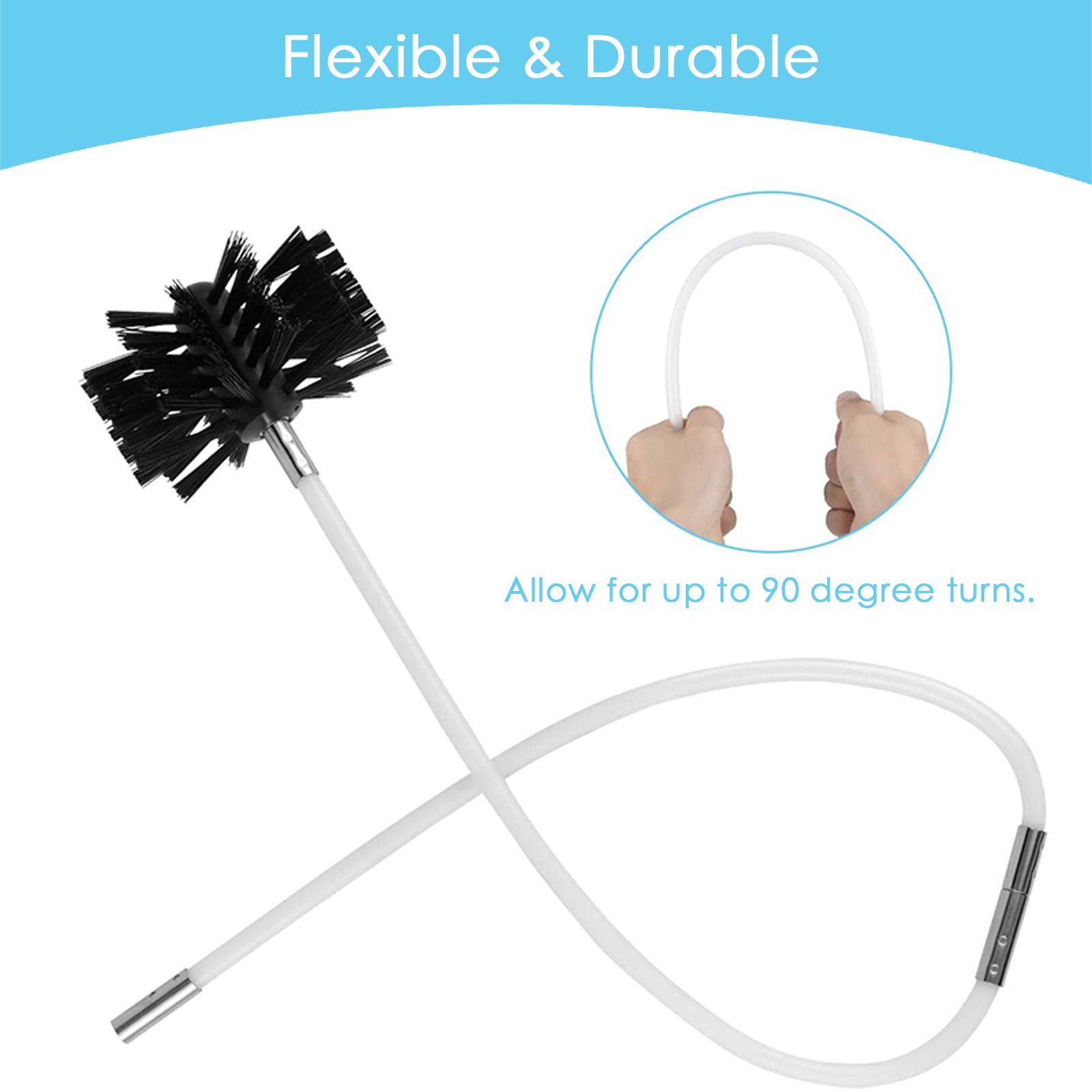 Chimney Cleaning Brush Kit with Flexible Rods - 12-Piece Flue Sweep Brush Set for Fireplace, Boiler & Pipe Cleaning - Durable Nylon Bristles for Efficient Soot Removal - Perfect for Home Maintenance & DIY Chimney Cleaning