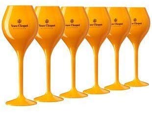 Veuve Clicquot 6-Piece Yellow Champagne Flutes Set - Shatterproof Polycarbonate Acrylic Glasses for Poolside, Weddings & Parties (Small Edition) - Elegant Drinkware for Celebrations & Outdoor Entertaining