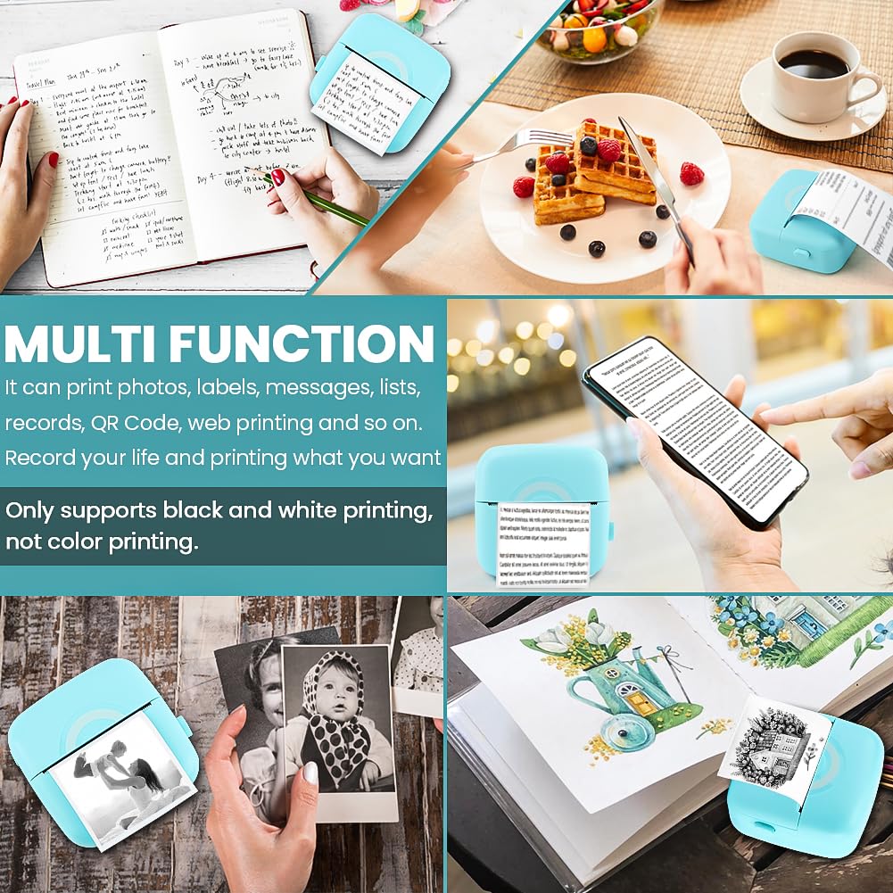 Saycker Mini Thermal Bluetooth Printer - Portable Inkless Sticker Maker for iPhone & Android, 200 DPI, 21 ppm, Includes 5 Rolls Paper (Blue) - Perfect for DIY Crafts, Labeling, Receipts & Small Business Use
