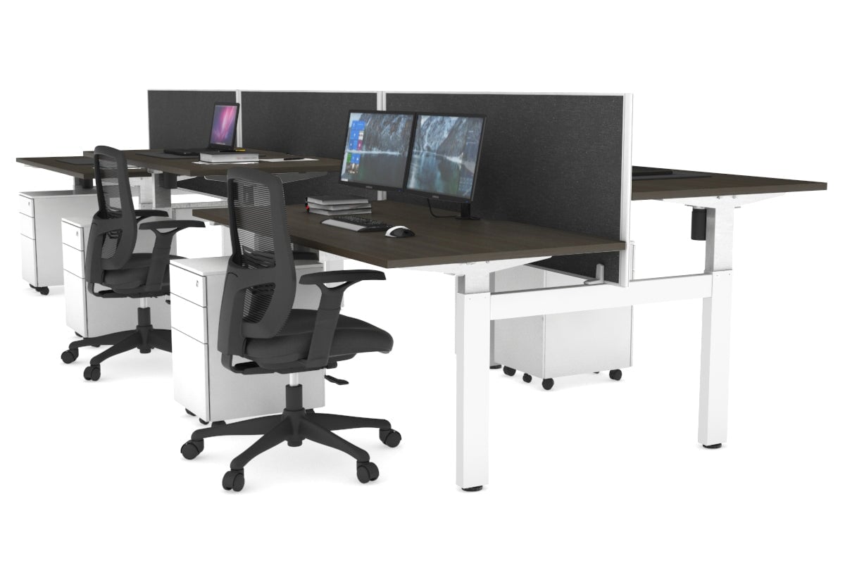 Height Adjustable 6-Person H Bench Workstation with White Frame - 1600L x 800W, Cable Management Scallop | Ideal for Office, Coworking Spaces & Collaborative Work Environments