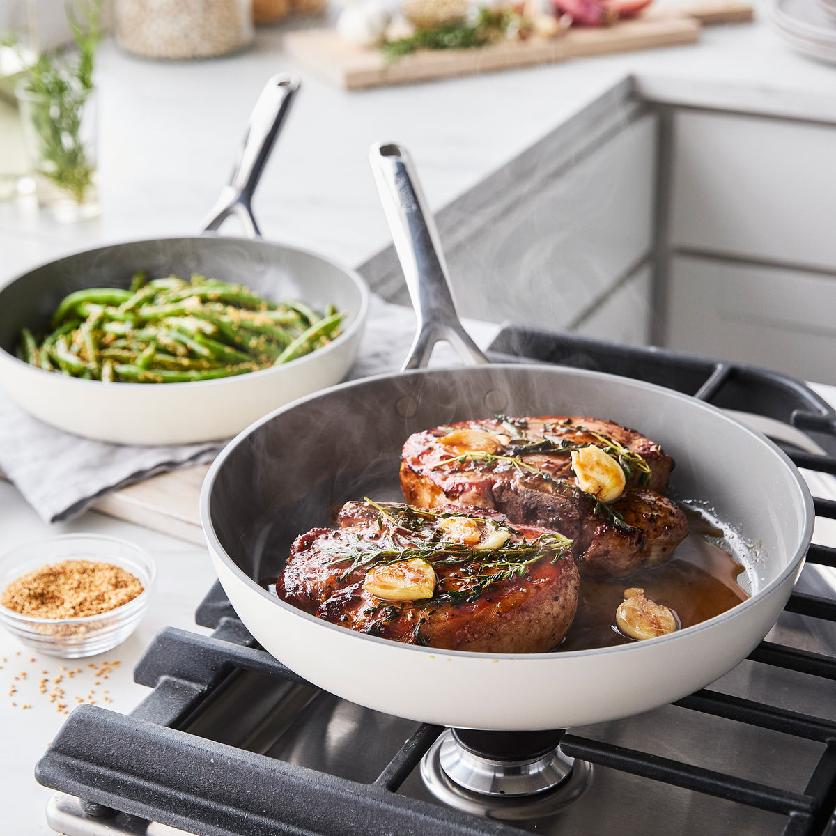 GP5 Colors Ceramic Nonstick 11-Piece Cookware Set with Mirror Handles | Cloud Cream - Perfect for Everyday Cooking, Baking & Serving | Oven & Dishwasher Safe