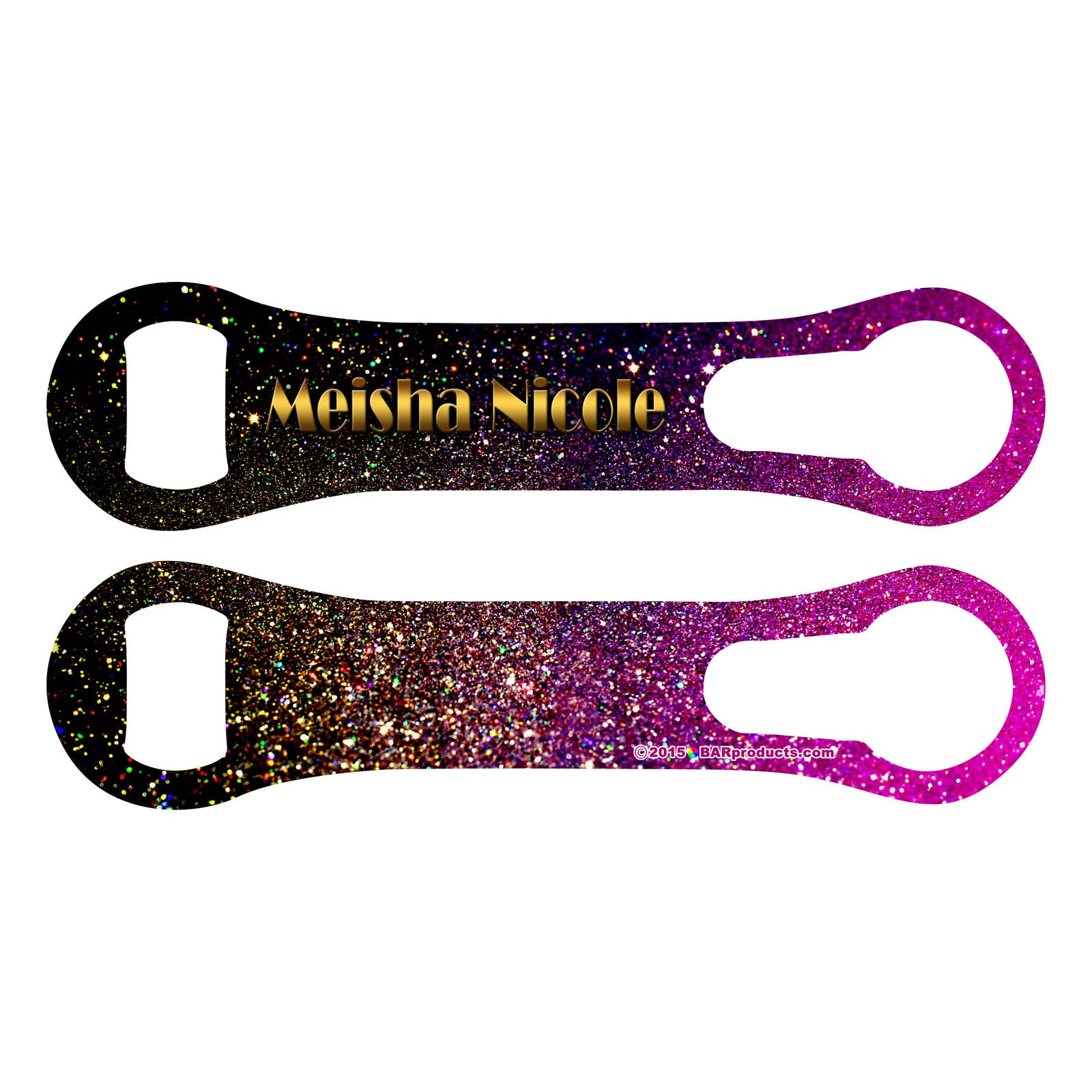 Custom Personalized V ROD® Bottle Opener - Pink & Black Glitter Design for Beer, Soda, and Beverage Cans - Perfect for Parties, BBQs, and Gifts