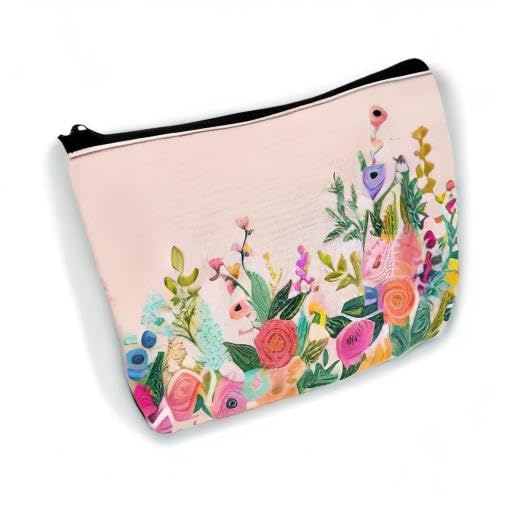 Pink Floral Makeup Bag for Women & Girls - Waterproof Cosmetic Organizer with Zipper, Travel Toiletry Bag for Makeup Brushes, Lipstick, Skincare (Perfect for Travel, Gym, Daily Use)