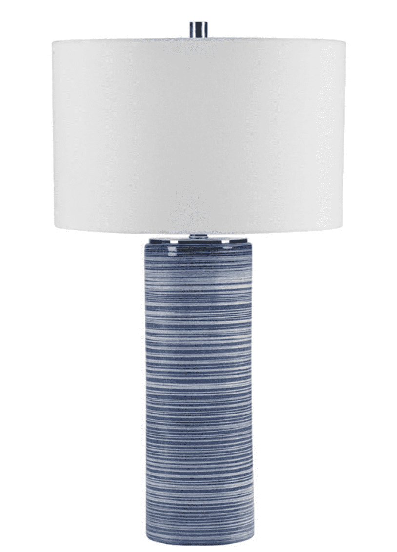 Somerset Indigo Striped Table Lamp - Vintage Style Bedside Lighting for Bedroom, Living Room & Office Decor