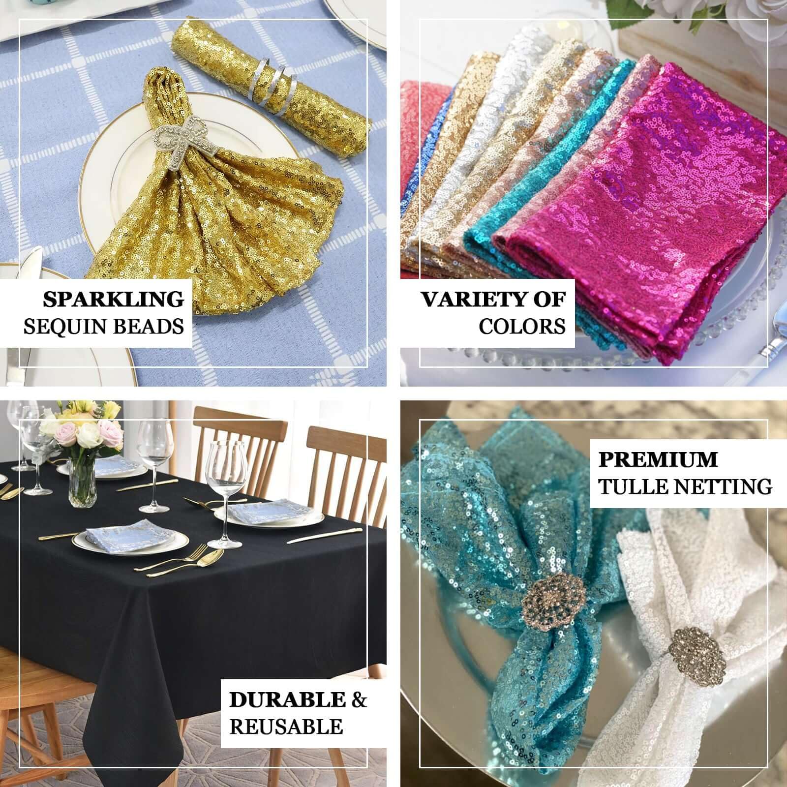 Efavormart Premium 20x20 Inch Washable Sequin Napkins - Blush Pink Decorative Table Napkins for Wedding, Party, Restaurant & Dinner Decorations - Elegant Table Setting Accessories