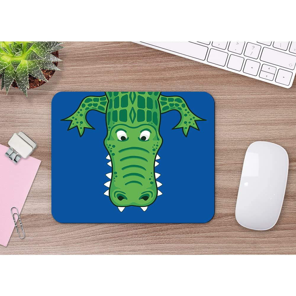 WONDERTIFY Cute Cartoon Alligator Mouse Pad - Non-Slip Rubber Base Gaming Mouse Mat for Laptop, PC, Office & Home Use - Green Blue White Design (9.5