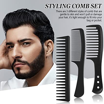 Professional Wide Tooth Detangling Comb Set for Hair Stylists - Unisex Black Styling Comb (3-Pack) - Perfect for Salons, Home Use & Travel Hair Care